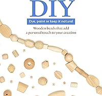 Vista 5 de Perlas de madera grandes para manualidades - Paquete de 12 perlas de 32 mm con agujero de 1-1/4 x 3/8 pulgadas, perlas de madera grandes