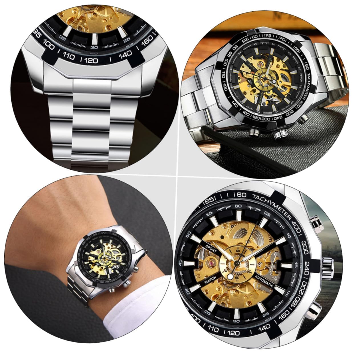 Reloj Mecánico Esqueleto Automático Luminoso para Hombre de Negocios | Aleación de Zinc, Resistente al Agua, Gran Aguja, Estilo Elegante, Ocasión, 1 Pieza