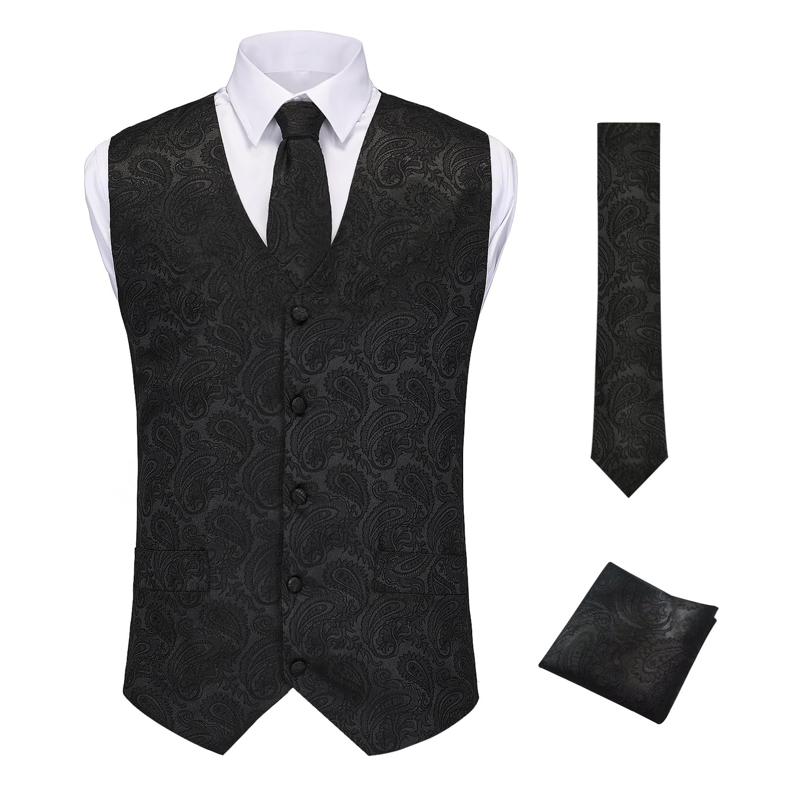 H ZY Mens Suit Vest Paisley Victorian Costume Jacquard Floral Formal Waistcoat Gothic Steampunk Vests Tie Set