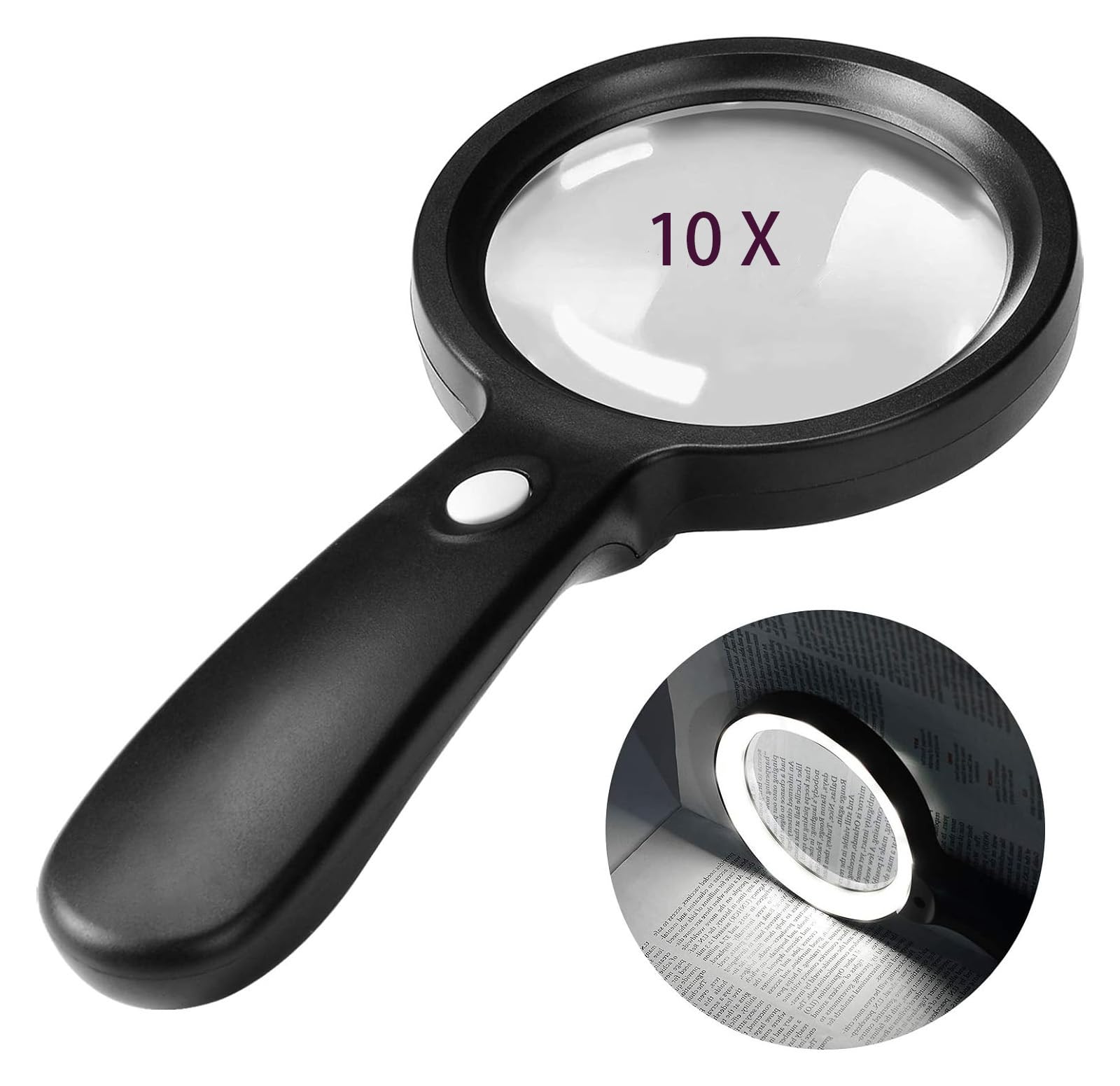 AMIUKON Magnifying Glass with Light, 10X Handheld Large Magnifying Glass 12 LED Illuminated Lighted Magnifier for Seniors Reading, Soldering, Inspection, Coins, Jewelry, Exploring