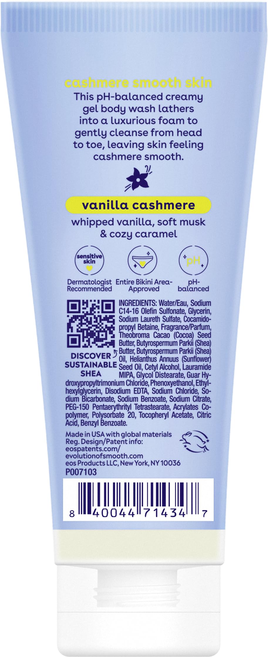 eos Cashmere Body Wash – Fresh & Cozy, Moisturizing Body Wash, Creamy Gel Formula, with Shea Butter, Glycerin, Vitamin E, pH Balanced, Sensitive Skin, Vegan, 16 fl oz: Vanilla 2.5 Fl Oz (Pack of 1)