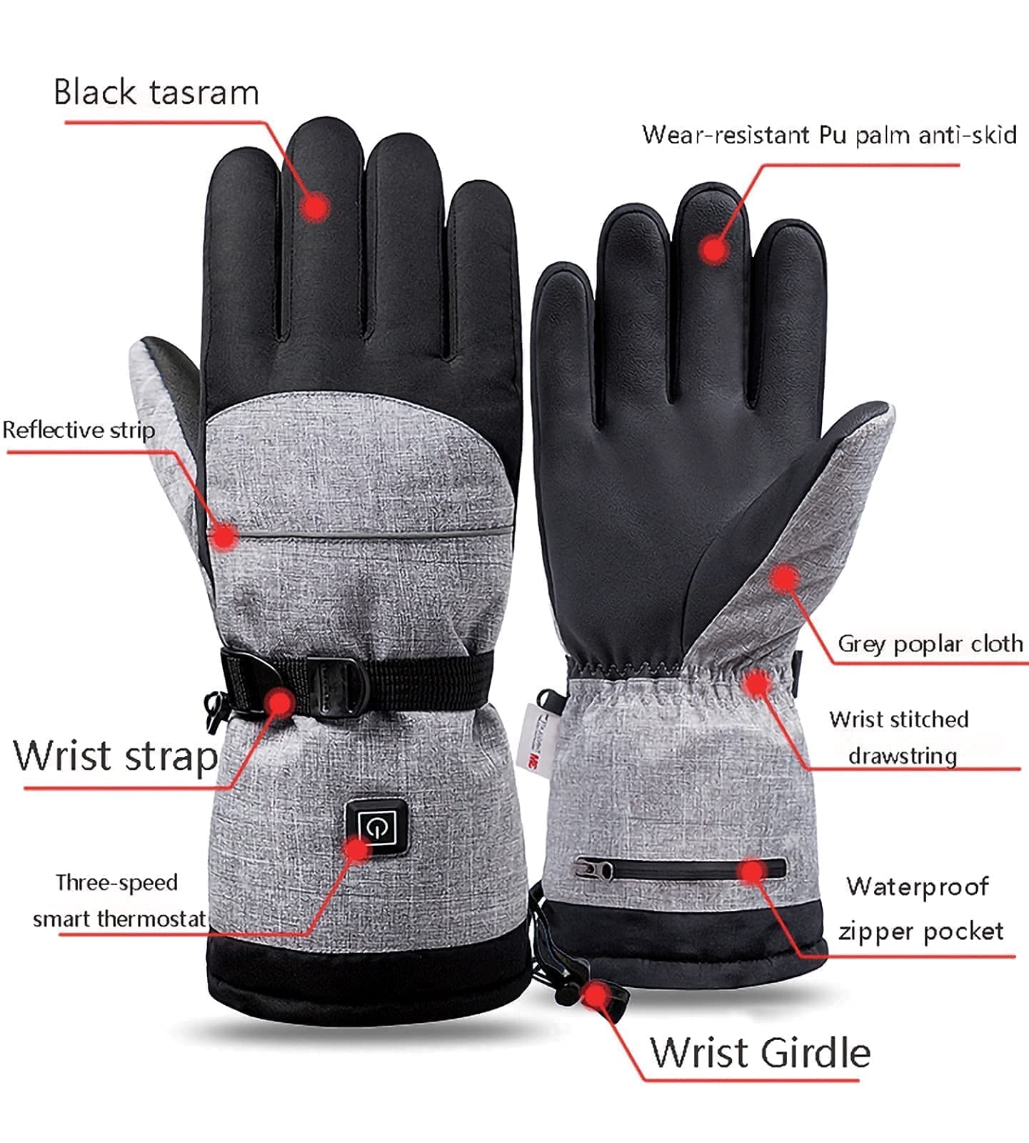 Guantes térmicos Guantes térmicos con Pantalla táctil, Hombres Mujeres Guantes para Escalada Senderismo Esquí, Kit de Guantes con batería Recargable Calentadores de Manos de invier