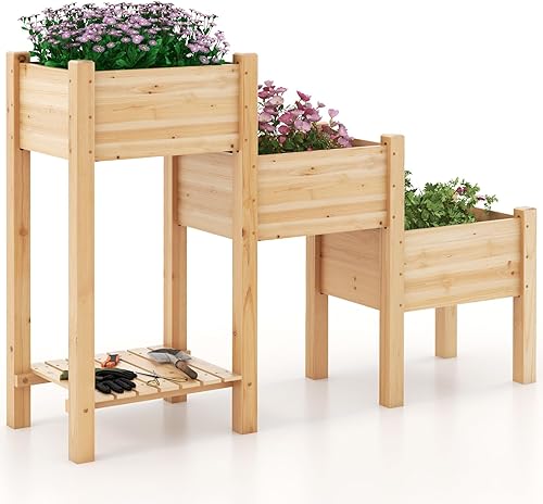 Giantex Juego de 3 camas de jardĂn elevadas, jardinera de madera con estante de almacenamiento, camas elevadas para frutas, verduras, flores, Giantex Juego de 3 camas de jardĂn elevadas, jardinera de madera con estante de almacenamiento, camas elevadas para frutas, verduras, flores,