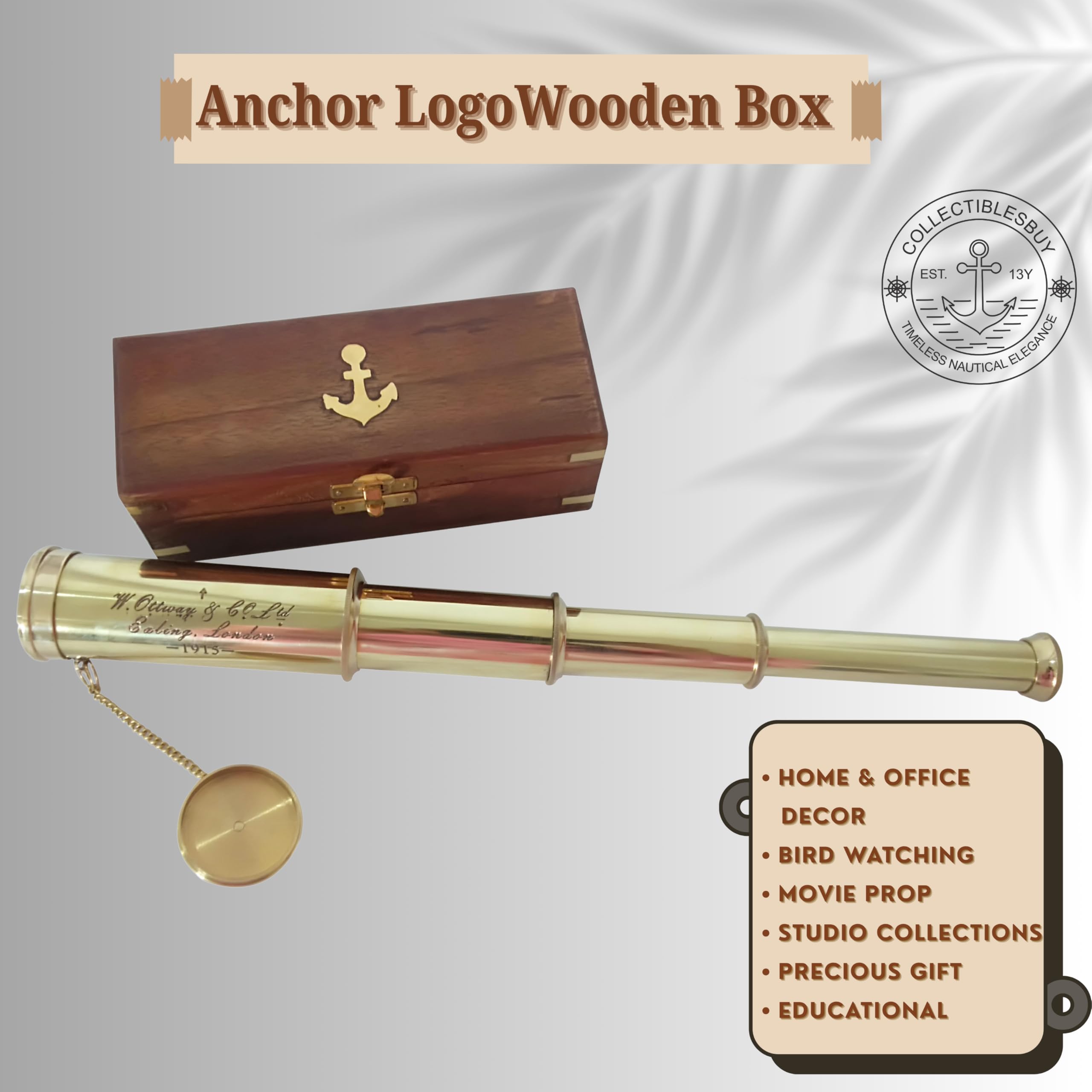 Telescopio De Cuero Negro Estilo Náutico De Latón Arítio Antiguo De