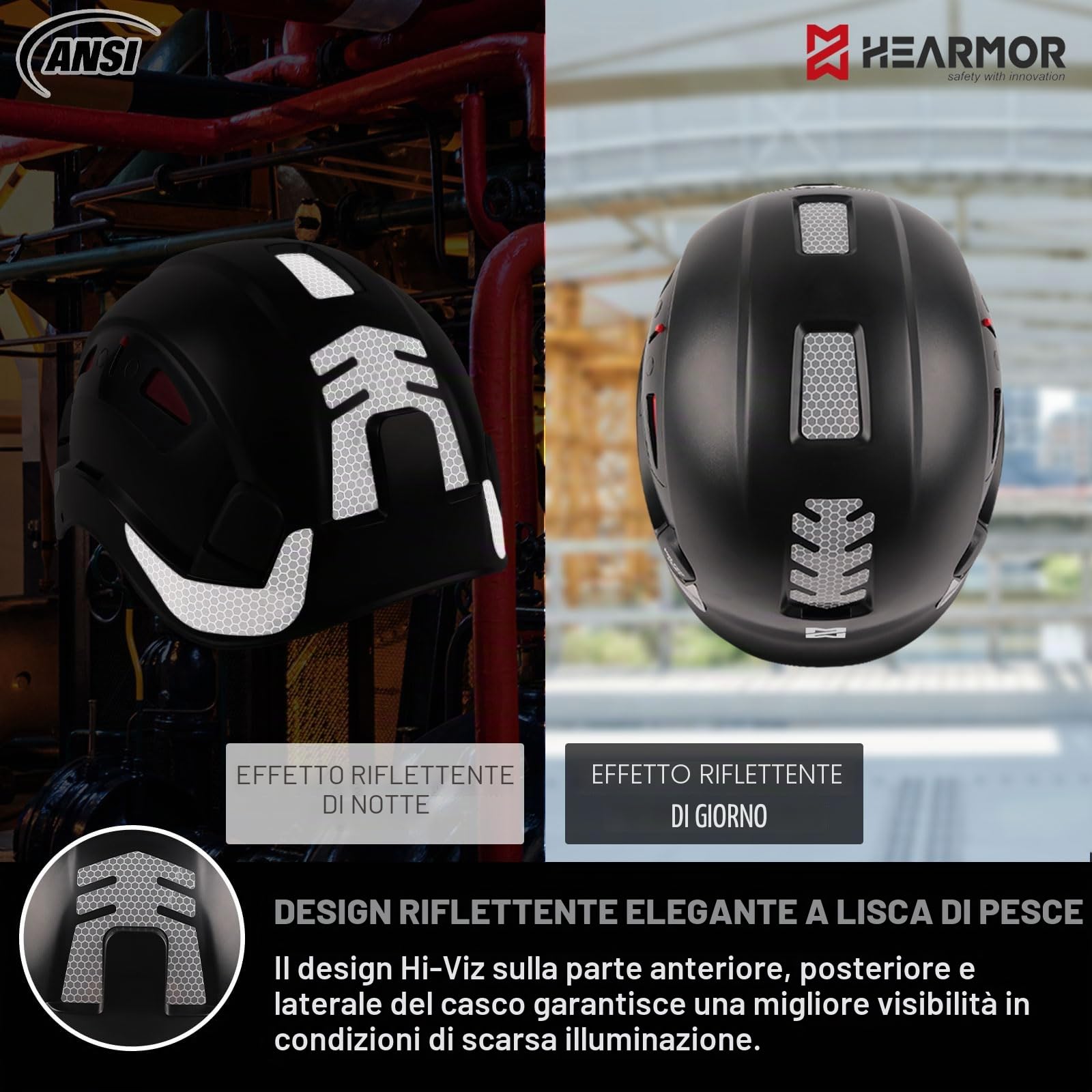 HEARMOR Casco protettivo 3 in 1 con protezione dell'udito e visiera, casco da lavoro certificato EN 397 per lavori di foresta, costruzione e arrampicata, con tasca portatile e inserto rinfrescante per