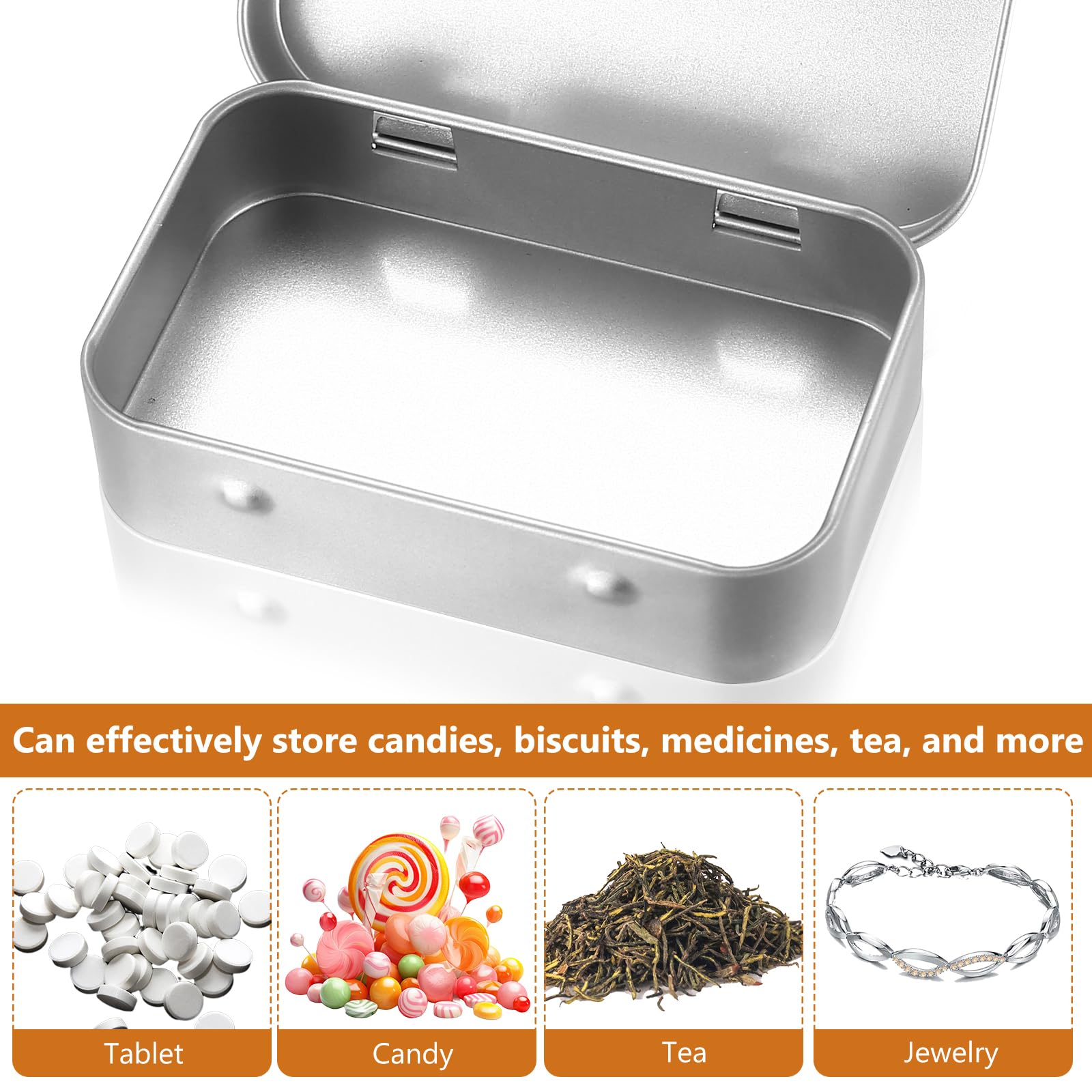 EXIN DEHCEN 8 Pezzi Scatole Latta Metallo, Scatola Metallo Piccola con Coperchio, Scatole Rettangolari Vuote in Scatola Latta per Caramelle, Chiavi, Orecchini e Organizzare Casa (95x65x23mm