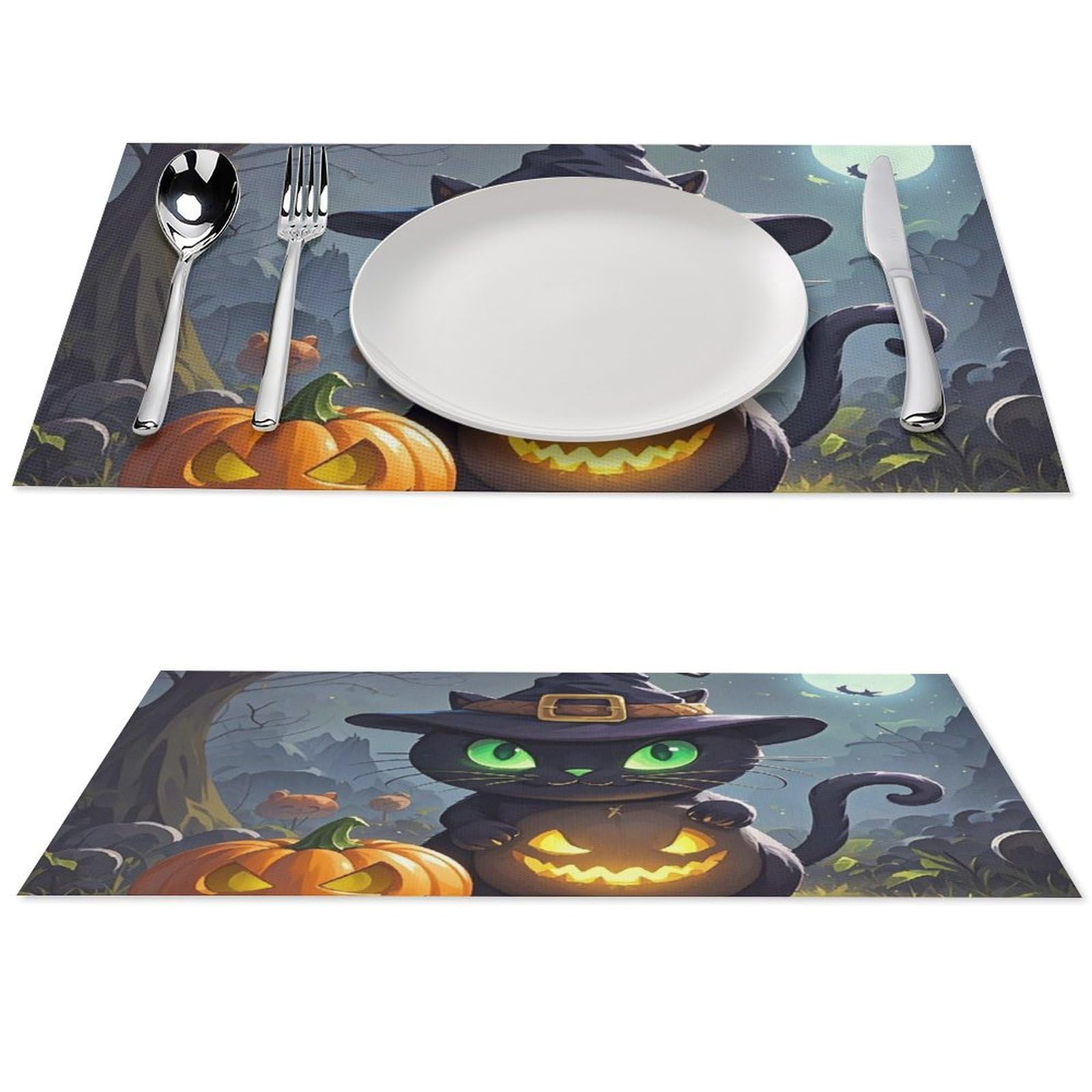 Set de table en PVC lavable et résistant à la chaleur avec motif chat ludique