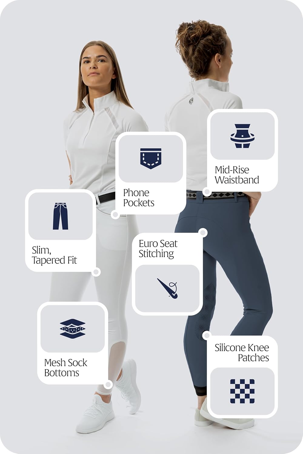 Equinavia Astrid Womens Silicone Knee Patch Breeches | Mid Rise Riding Pants with Phone Pockets - Image 6