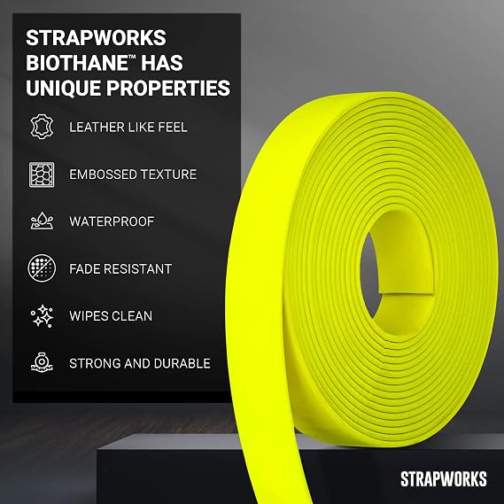 Strapworks BioThane 1 Inch Heavy Duty Polyester Webbing Strap Roll PVC-Coated, Waterproof, Beta Series, 25 Feet, Hot Yellow