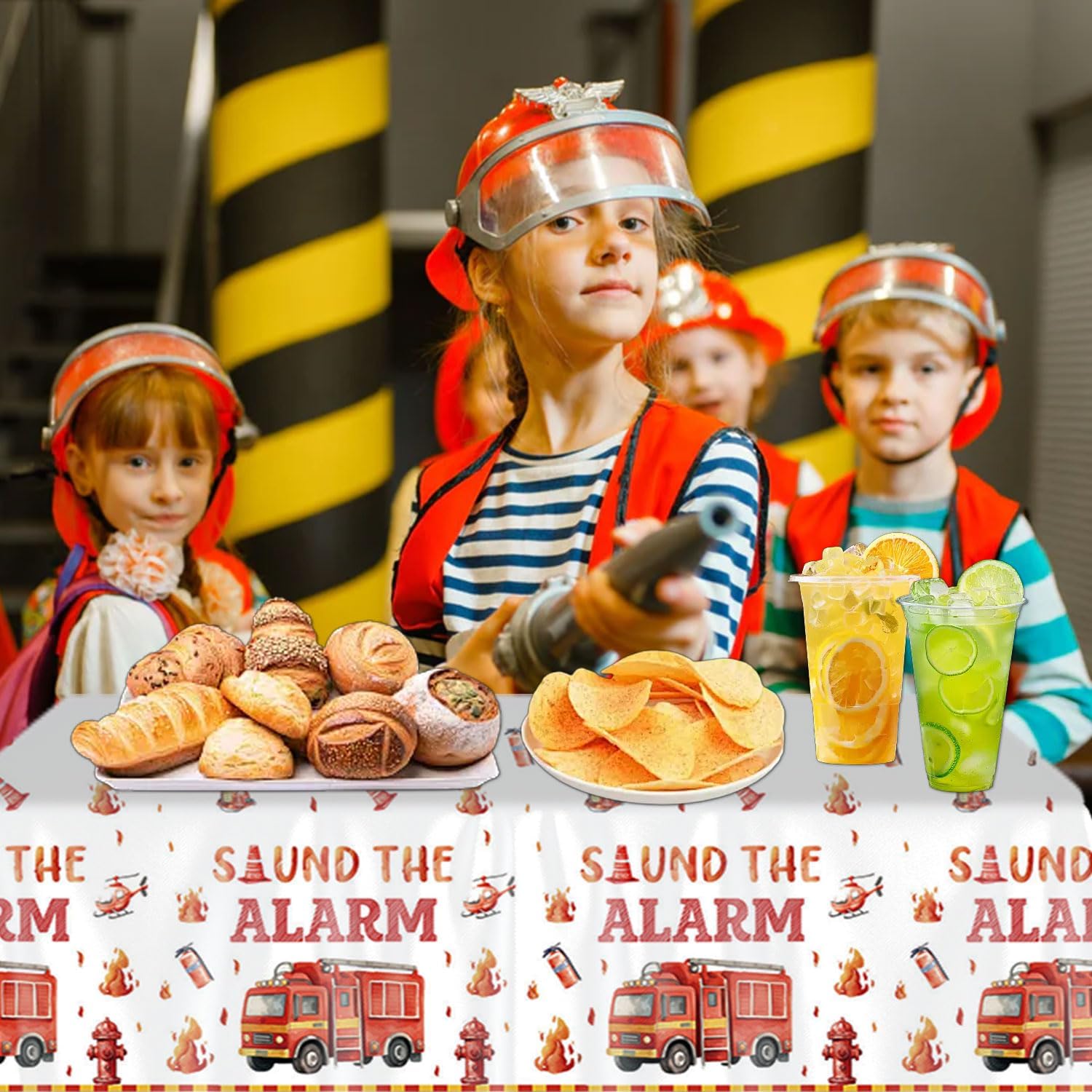 3Pcs Fire Truck Birthday Tablecloth, 54in x 108in Firefighter Table Cover, Firefighter Party Tablecloth Set for Firetruck Fireman Theme Birthday Party Baby Shower