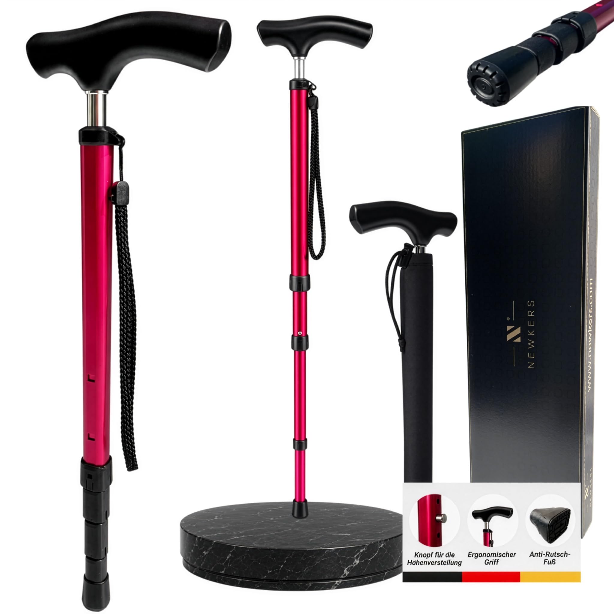 Bastón telescópico [41 – 86 cm] Premium para la bolsa, ultraligero 300 g, soporta hasta 150 kg, mango cómodo antideslizante, bastón estable de altura ajustable