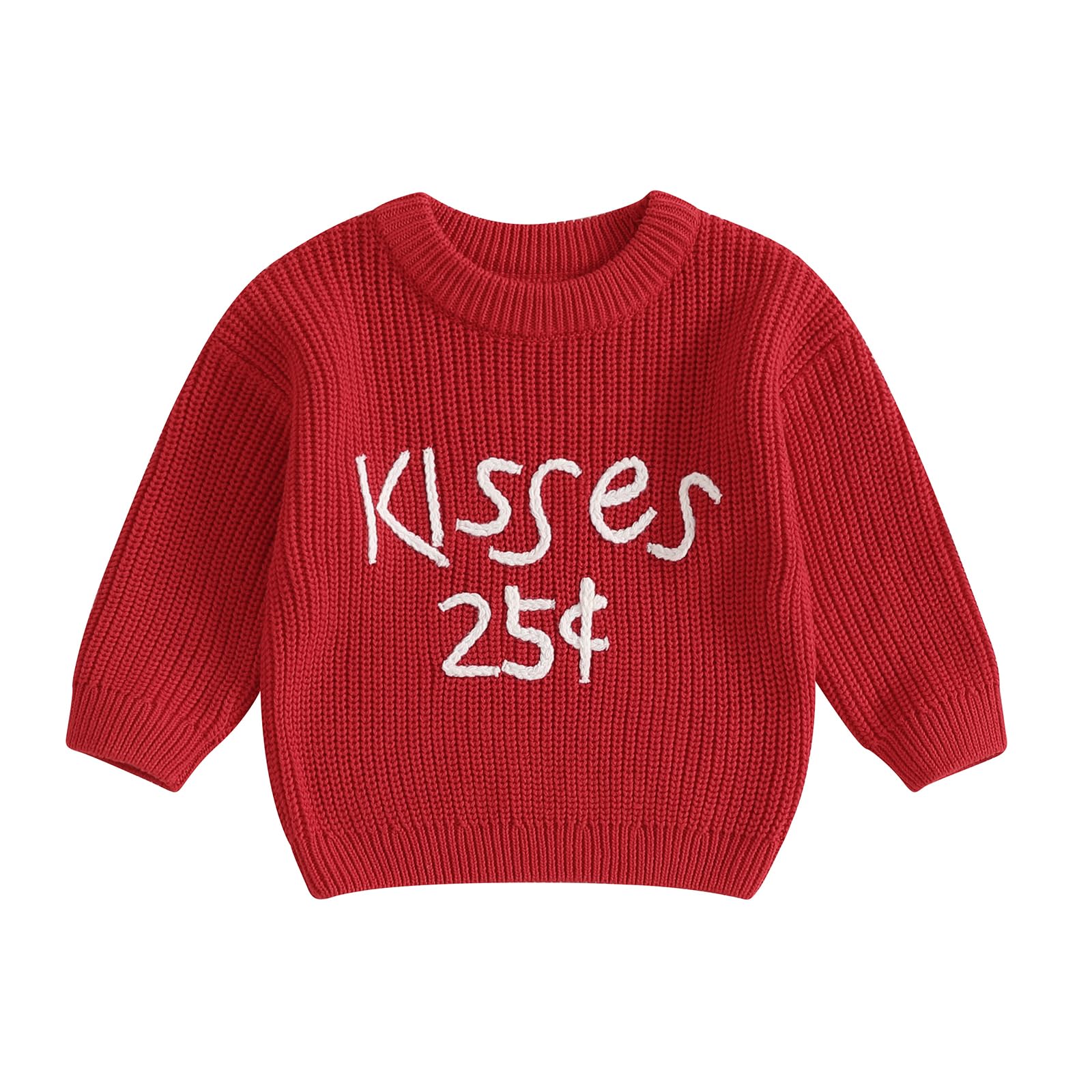 Toddler Baby Girl Outfits Kisses 25 Cents Embroidery Long Sleeve Knit Sweater Pullover Spring Tops (Red, 6-12 Months)