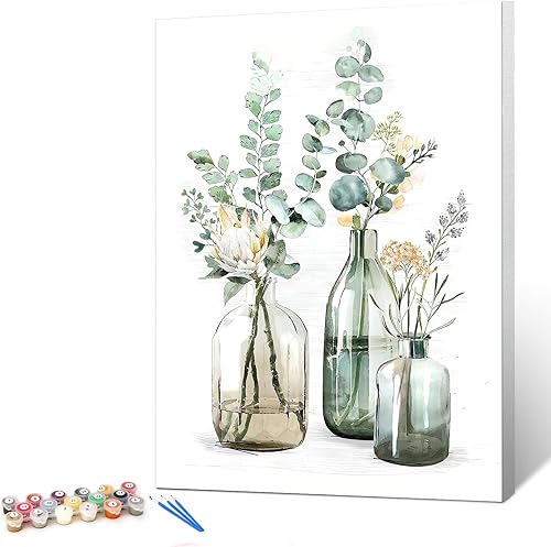 Ginkko Kit de pintura por números para adultos, principiantes y niños de 8 a 12 años con marco de madera, fácil acrílico sobre lienzo de 12 x 16