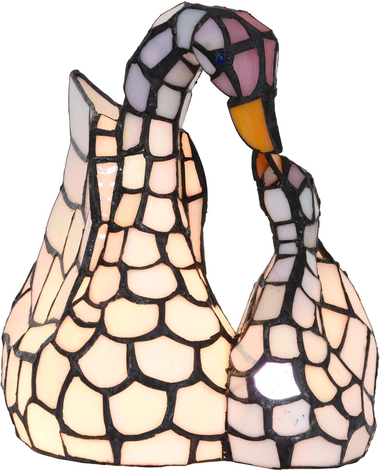 - Bieye L10773 White Swans Tiffany Style Stained Glass Accent Table Lamp Night Light for Bedside Living Room Office Bedroom Animal Pet Lover, 11 inches Tall, White