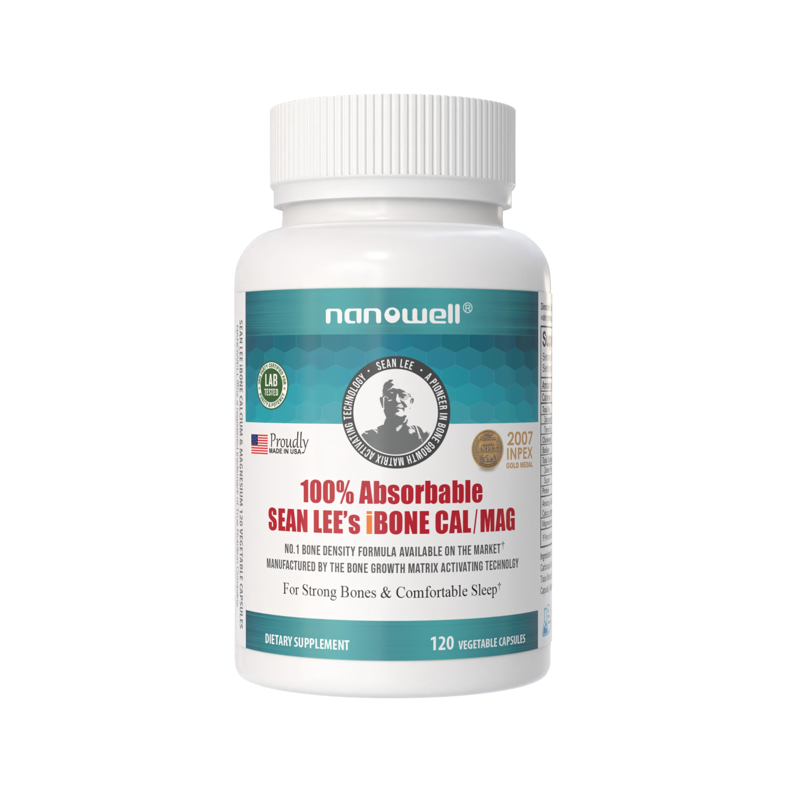 NANOWELL Sean Lee's iBone Cal Mag - Bone Health, Calcium & Magnesium Supplement - 120 Vegetable Capsules, 30 Day Supply