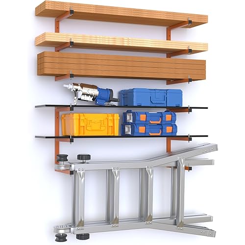 Lumber Rack Wall-Mounted Lumber Storage Rack, Heavy Duty Wood Storage Racks with 6-Level System, 1320 Lb Durable Garage Wood Organizer, Orange Lumber Metal Racks for Indoor and Outdoor (4 Pack)