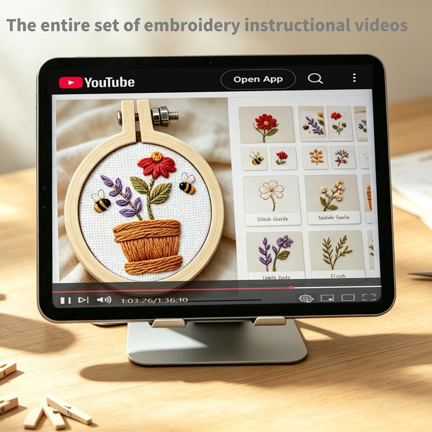 6 Sets Mini DIY Embroidery Kits for Beginners Adults, Flowers Hand Embroidery Starter Kit Needlepoint Kits, Stamped Cross Stitch Kits for Beginners Adults, 7 Embroidery Hoops (Attached Video Tutorial)