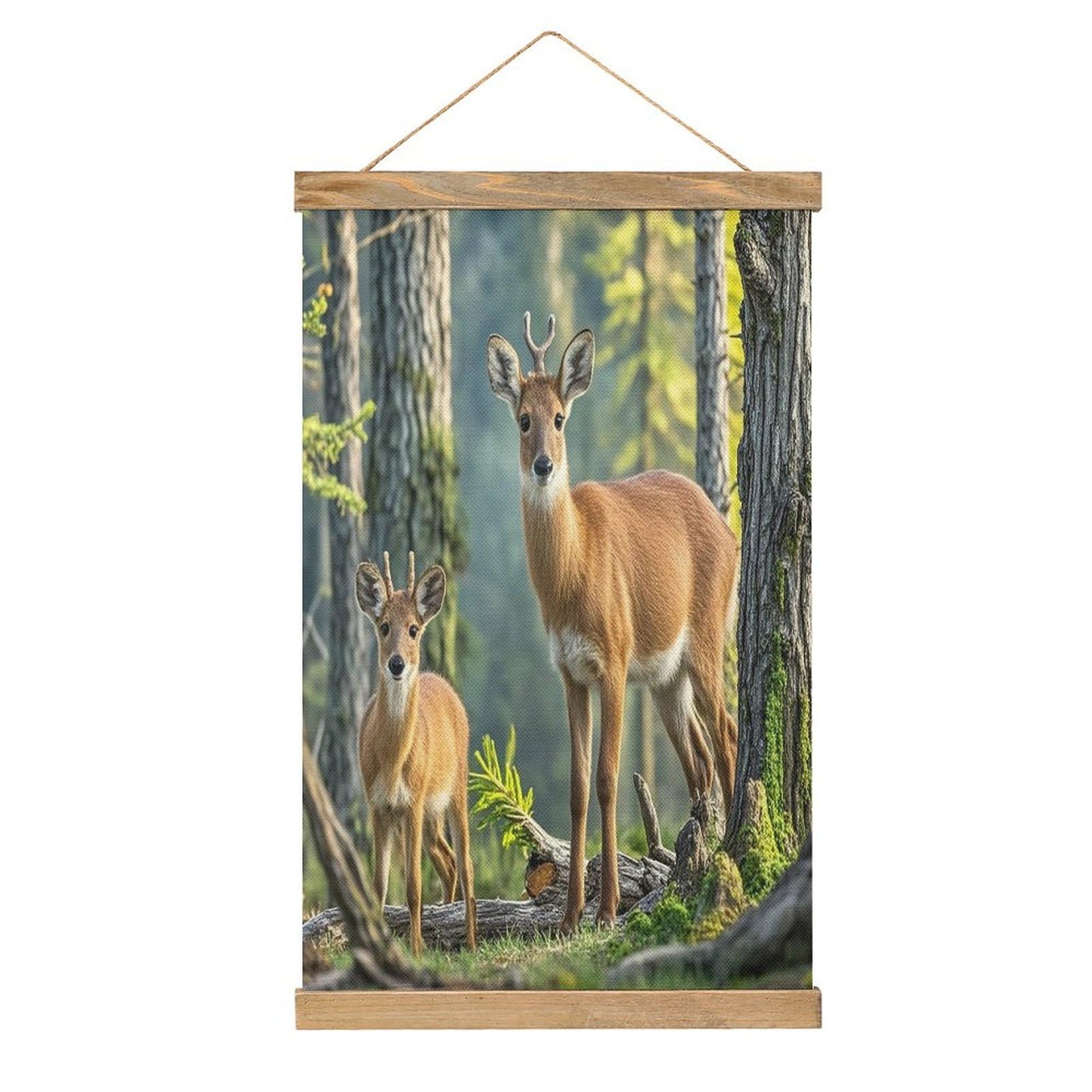 FekiLoot Animals And Woodland Wall Art Poster Hanger Frame Linen Wall Art Decor Vintage Hanging Poster Hanging Wall Decor Rustic Retro Wall Art Print for Living Room Decor 20.4 X 13.1Inches