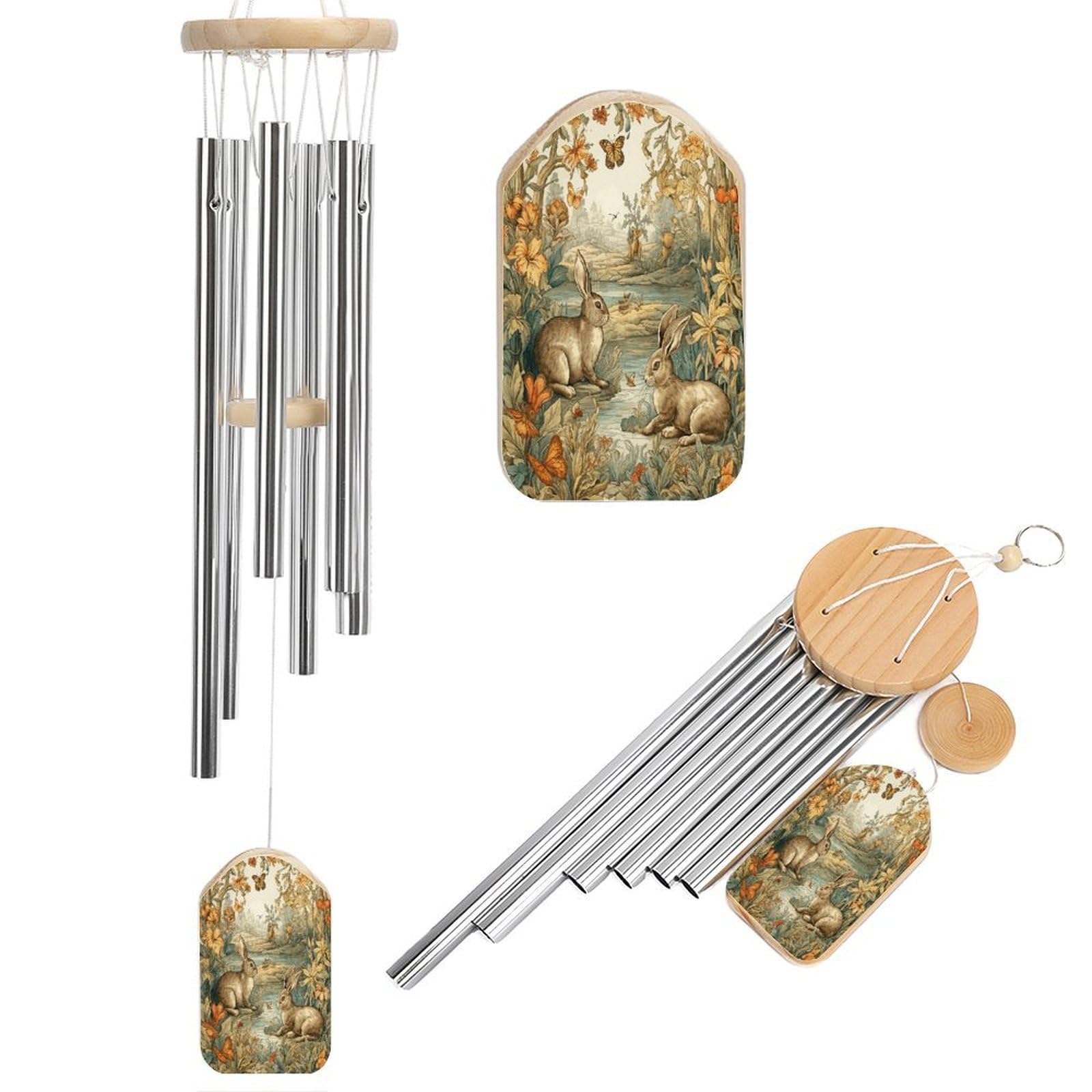 Khauerbc Women's Style Rabbit Watching Bird Wind Chime-Outdoor-Garden Decors. Aluminium Wind Chimes To Melodic Tones .Memorial Wind Chime For Garden Yard Porch, Good Gifts For Mom Grandma Wife.