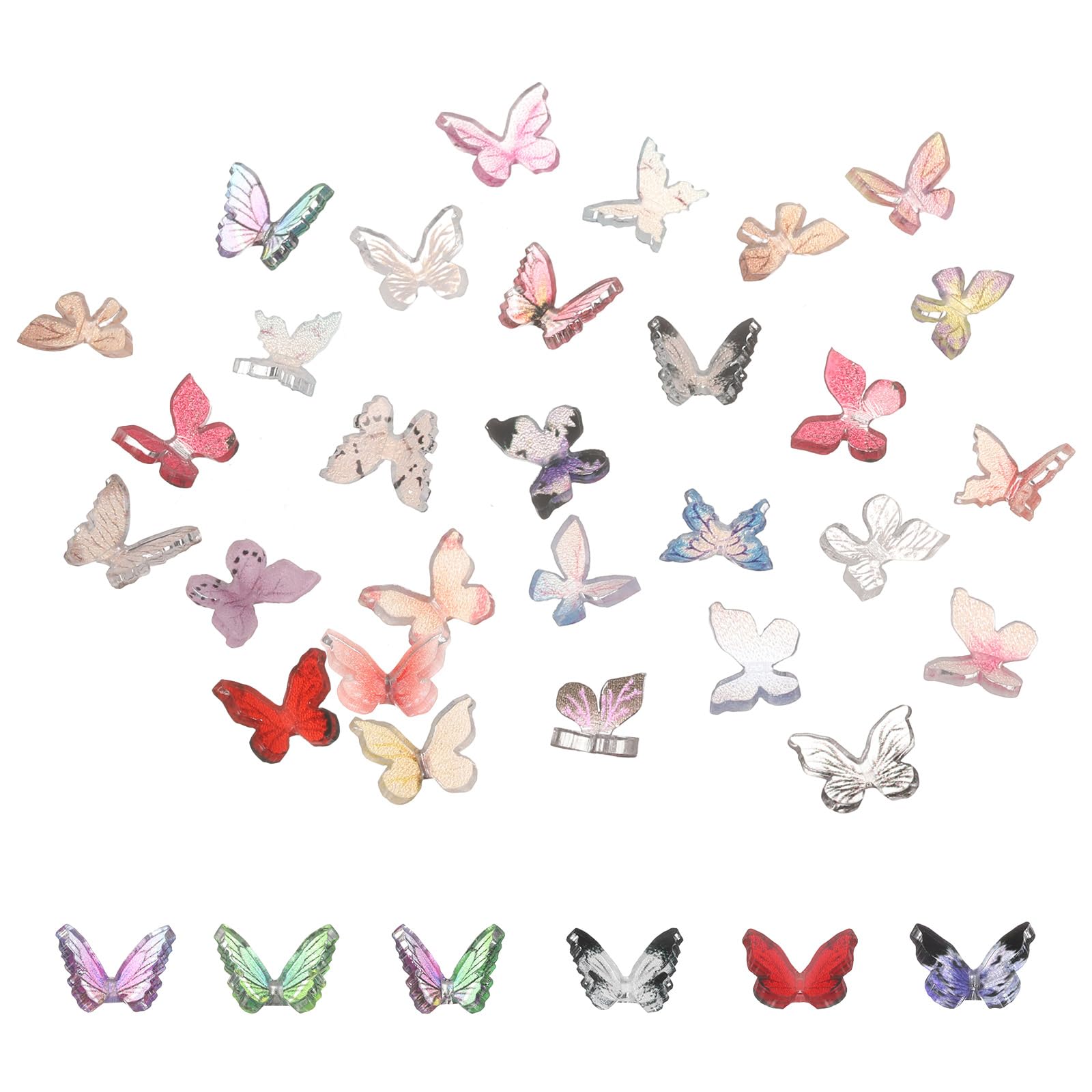 CoCud Mini Resin Butterflies, 8mm Length, Resin Miniature Dollhouse Accessories Multi-Colored