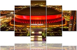 TUMOVO Modern Home Decor Pictures for Living Room Mercedes-Benz Superdome Paintings American Football Wall Art 5 Panel Canvas Artwork Wooden Framed Stretched Ready to Hang(60''Wx32''H)