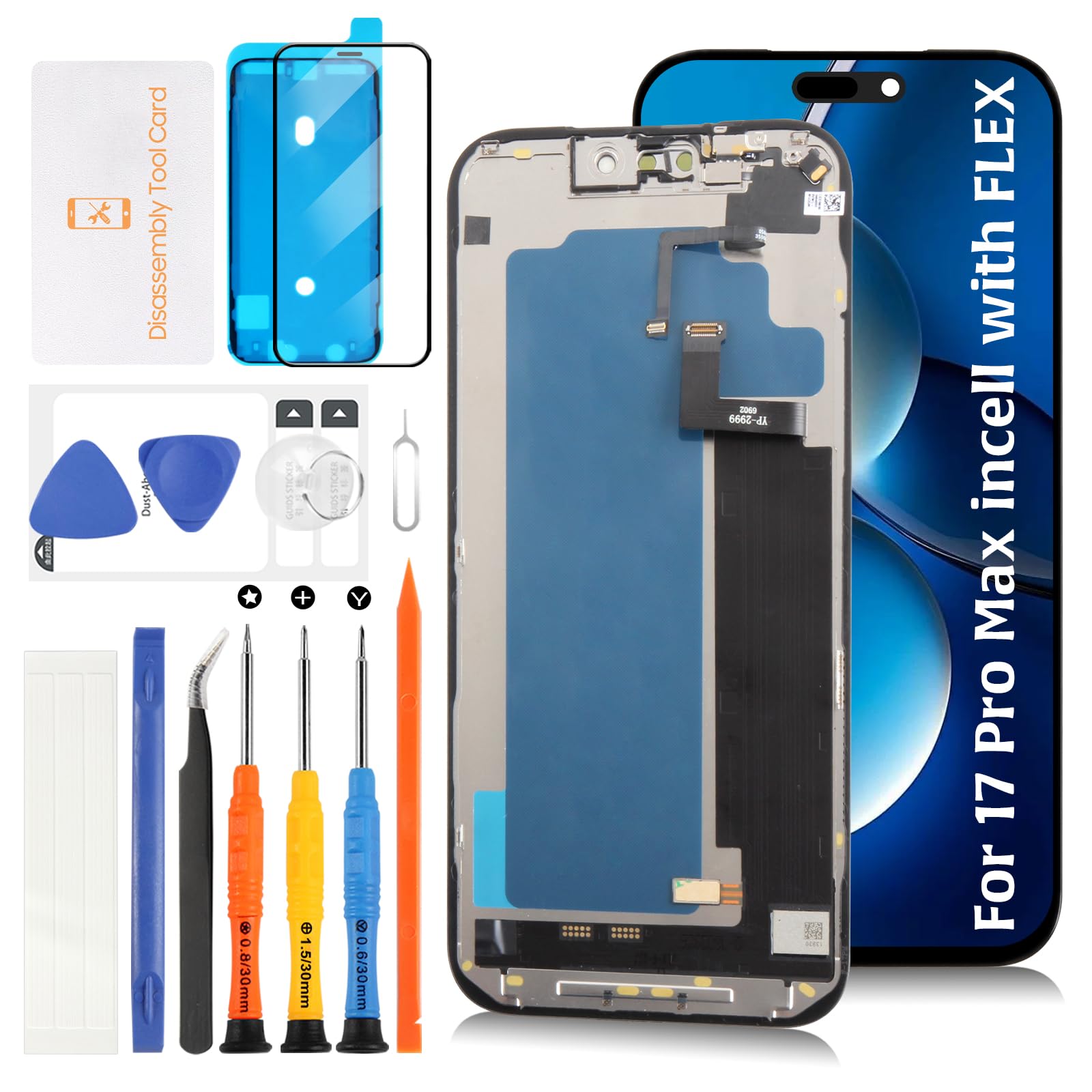 Repuesto de pantalla para iPhone 17 Pro Max InCell con sensor de proximidad, cable flexible de 6.9 pulgadas, kit de reparación de digitalizador de pantalla táctil A3526 A3257 A3527 A3525
