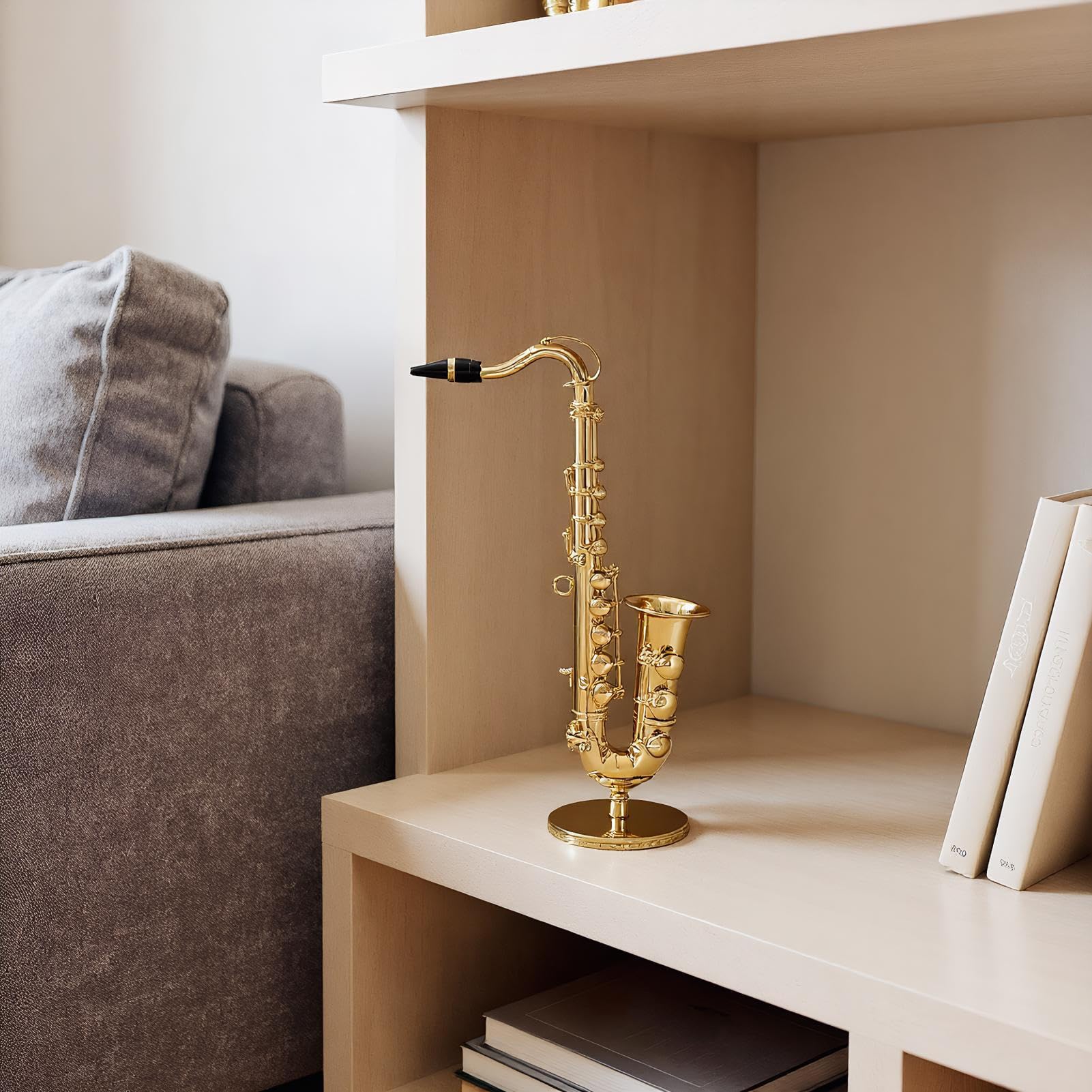Modèle Sax,Modèle Réduit de Saxophone - Instrument de Musique en Laiton Collectionnable avec Support et Écrin pour Présentation Cadeau Maison de Adulte Enfant Noël | Décoration Maison Accessoire Maiso