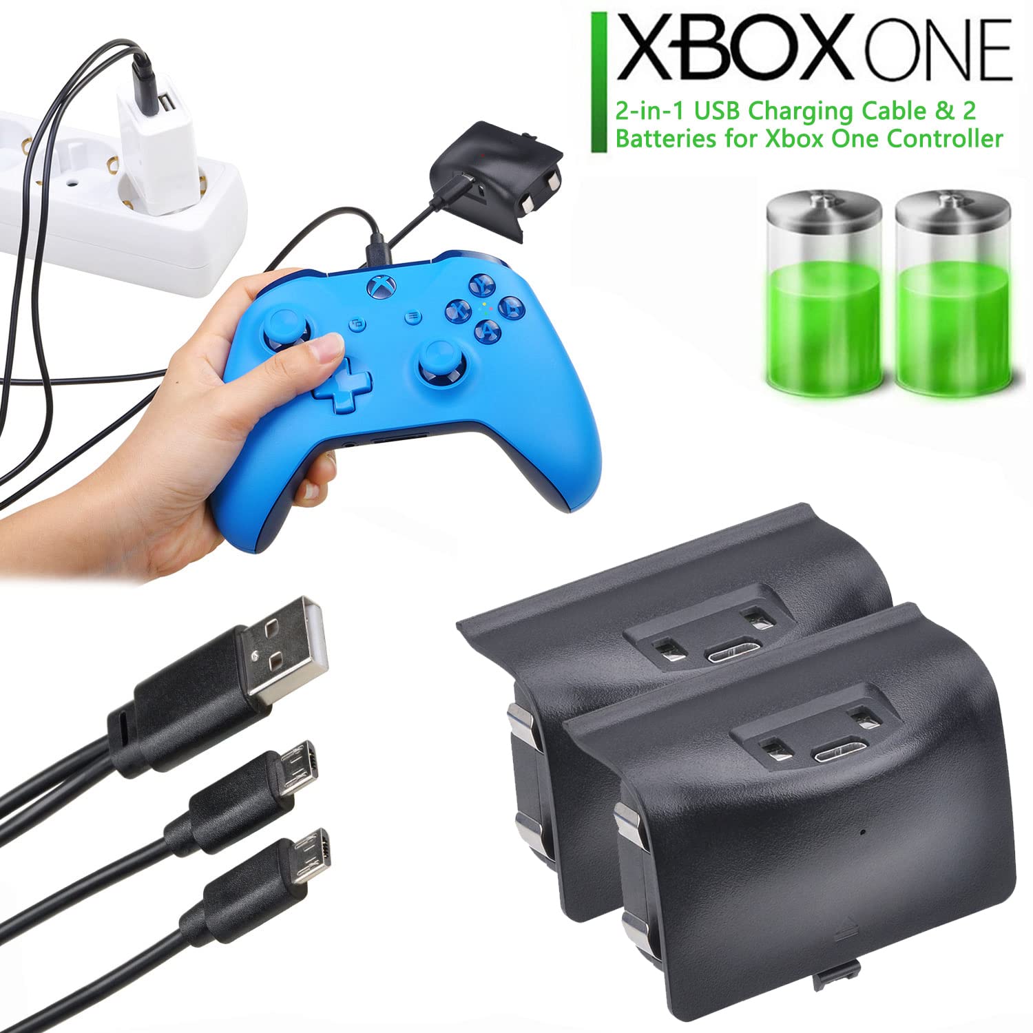 Xbox-One Akku 2 Pack 1400mAh Xbox Controller Akku Wiederaufladbarer mit Micro-USB-Ladekabel für Xbox-One X&S