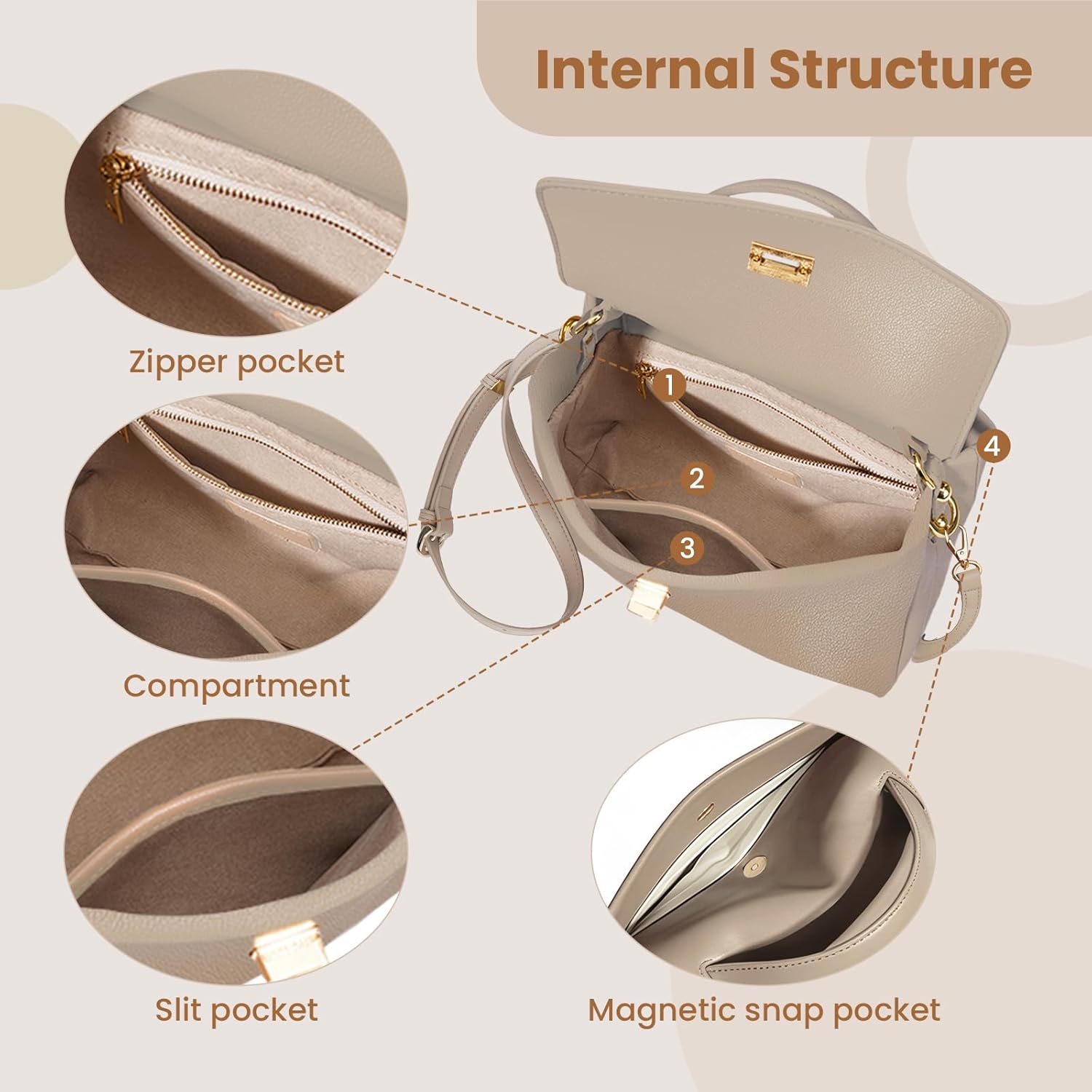 Genuine Leather Purse for Women with Top Handle, Leather Satchel purse Crossbody Bags Handbag with Adjustable Strap - Image 7