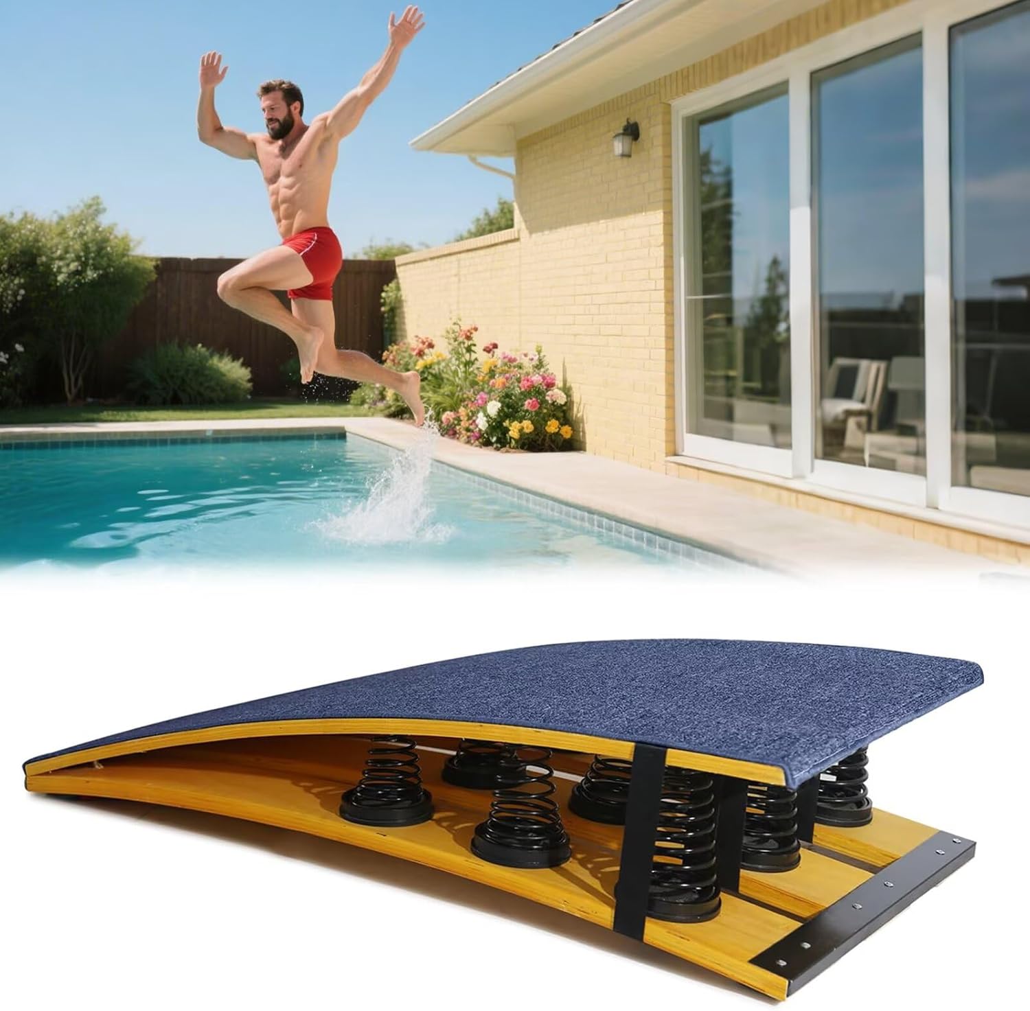 Diving Board for Pool, Gymnastics Springboard for Adults, Dual-Use Jump Training Platform with 9 Upgraded Springs, Slip-Resistant Surface, Heavy-Duty Hardwood Frame, No Assembly Required (Blue)