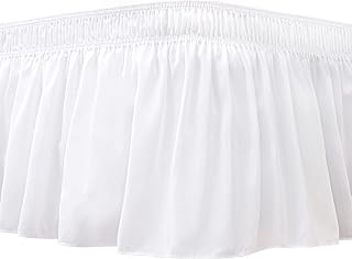 Biscaynebay Wrap Around Bed Skirts for Queen Beds 15" Drop, White Adjustable Elastic Dust Ruffles Easy Fit Wrinkle & Fade Resistant Silky Luxurious Fabric Machine Washable