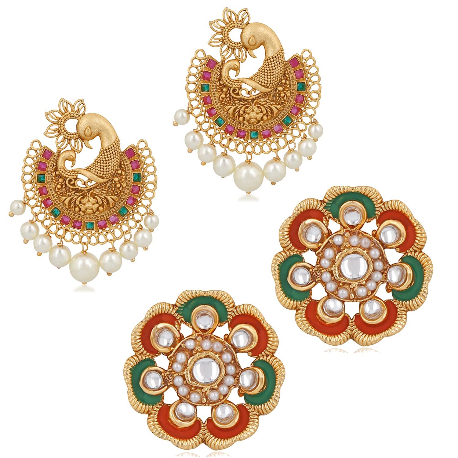 See full amazon price history chart for Okos Gold Plated Traditional Ethnic Charming Combo Of Peacock And Tops Style Alloy Earrings Studded With Multi Color Kundan Stones For Girls And Women CO1000373 Okos Gold Plated Traditional Ethnic Charming Combo Of Peacock And Tops Style Alloy Earrings Studded With Multi Color Kundan Stones For Girls And Women CO1000373 (B094958SMQ) Amazon Price History, Amazon Price Tracker