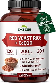 Zazzee Organic Red Yeast Rice 201 Extract with 80 mg CoQ10, Citrinin-Free
