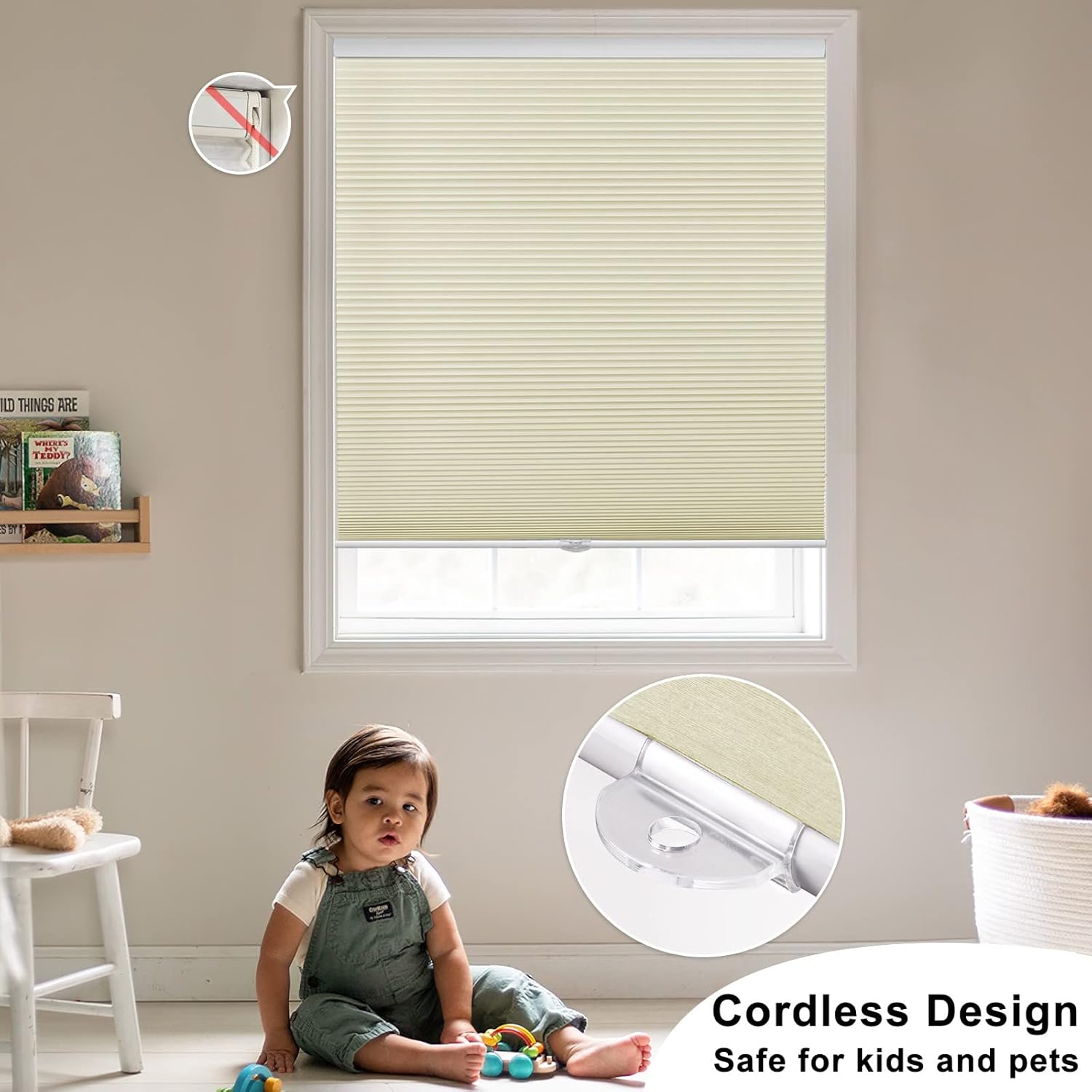 MiLin Cordless Cellular Shades, Blinds for Windows, Blinds & Shades, Window Shades for Home, Cordless Cellular Blinds, Pull Down Shades for Windows, Custom Cut to Size - Creamy 25" W x 64" H