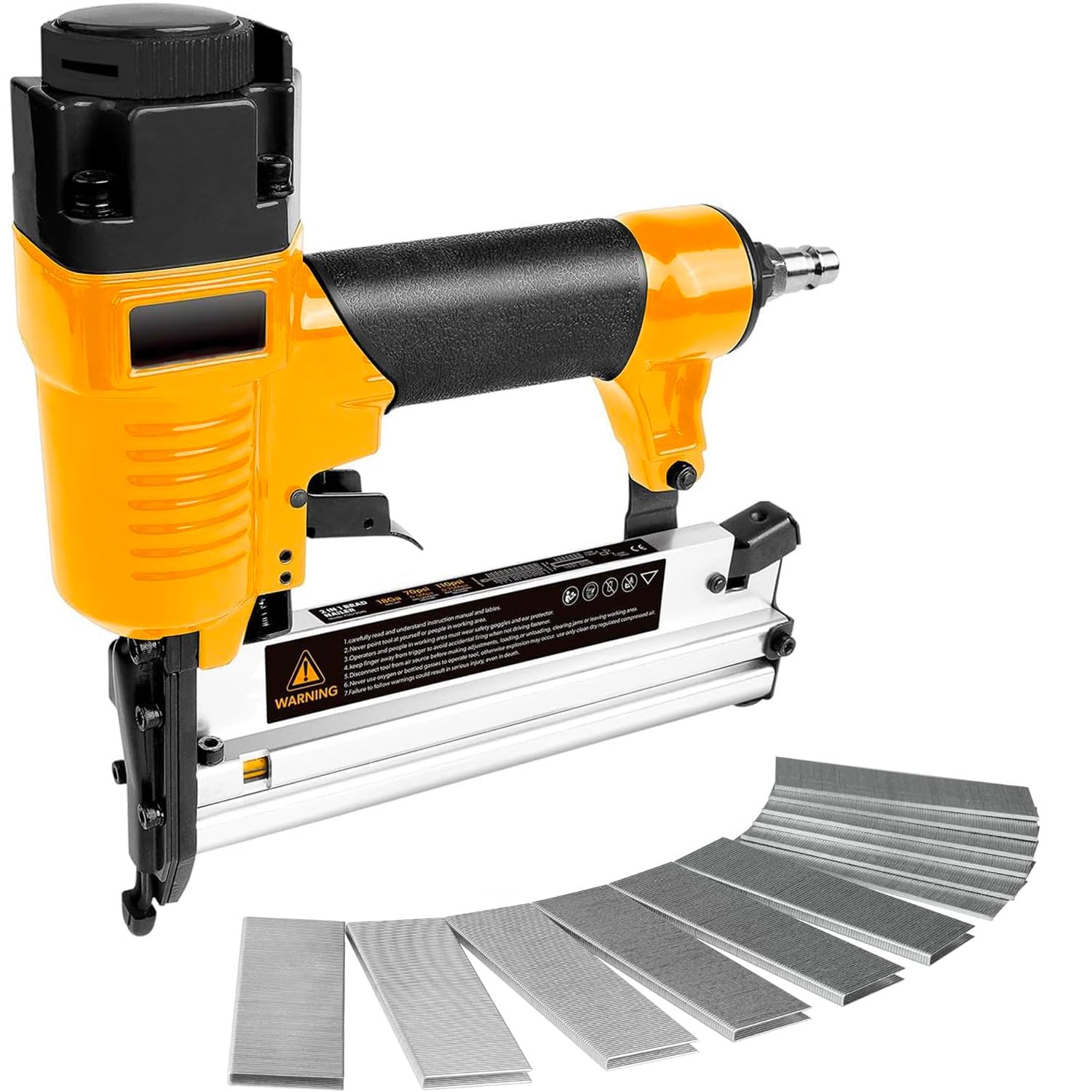 Avilia Pistola Sparachiodi Pneumatica con Accessori - Graffettatrice per Legno e Mobili, per Chiodi 15-50mm, Graffette 16-40mm, Pressione Regolabile - Graffette non incluse