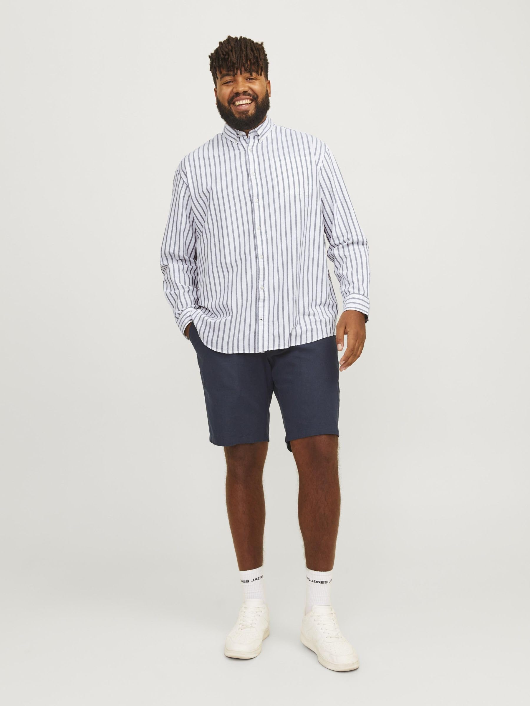 JJEOXFORD Shirt L/S S21 NOOS PLS, Ensign Blue/Stripes:Stripes, 4XL