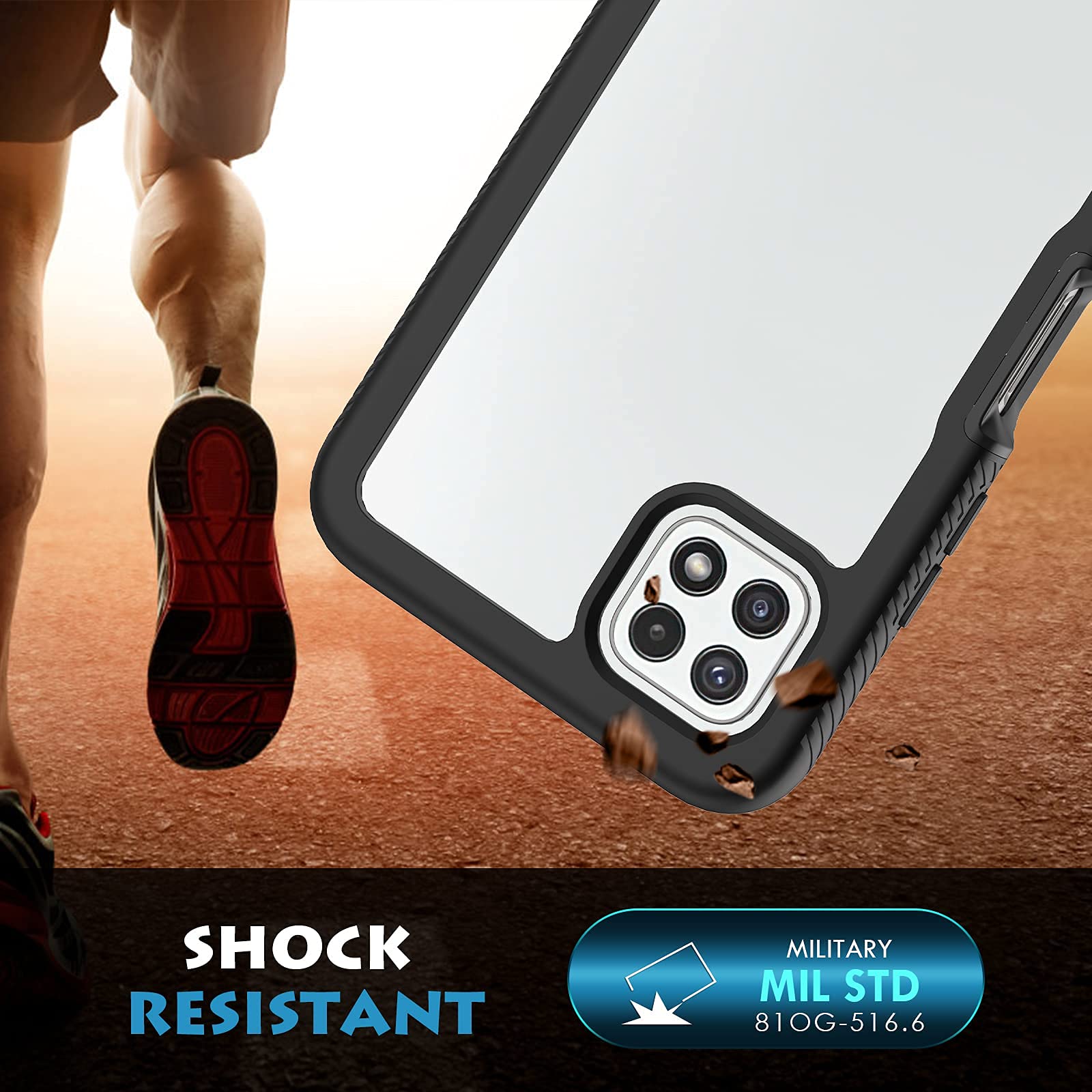 CENHUFO Cover Samsung A22 5G, Custodia Samsung A22 5G Antiurto 360 Gradi con Protezione Schermo Integrata Rugged Trasparente Case Doppia Faccia Fronte Retro Cover per Samsung Galaxy A22 5G - Nero