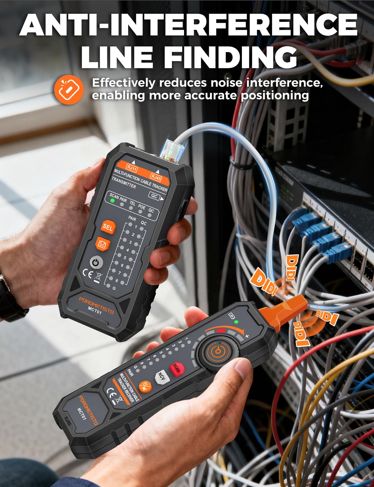 MCT01 All-in-One Netzwerktester, Kabeltester für RJ45/RJ11 mit Anti-Interferenz Line Finder, POE Test, NCV, Durchgangsprüfung & Crimpkontrolle