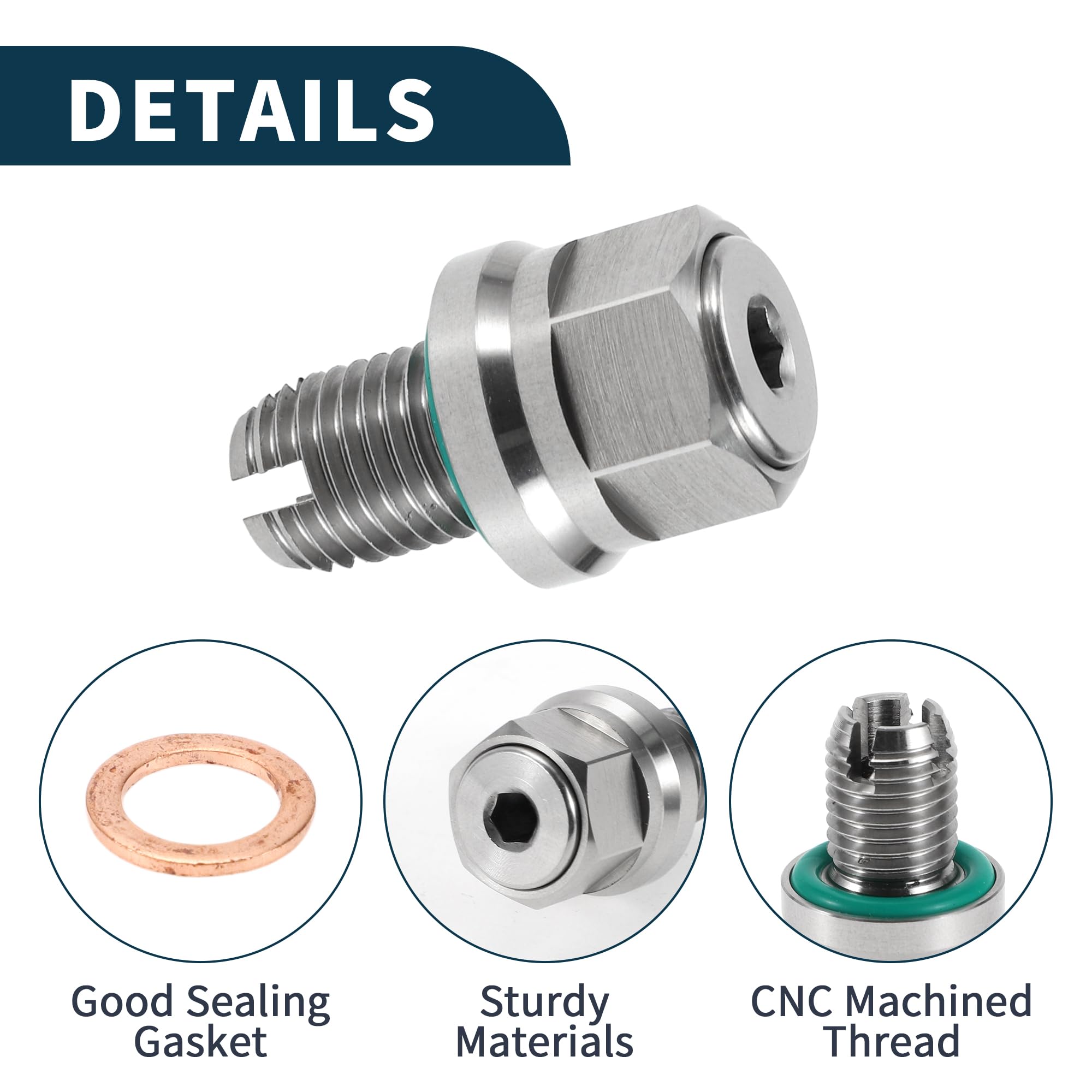 Bullone Di Scarico Olio Antisperdite 1pc Riparazione Filo | Rame Acciaio Inossidabile. Filettatura M10.4-1.25mm. Per Chevrolet, Per Ford. Include 1 Chiave, 2 O Ring, 3 Guarnizioni.