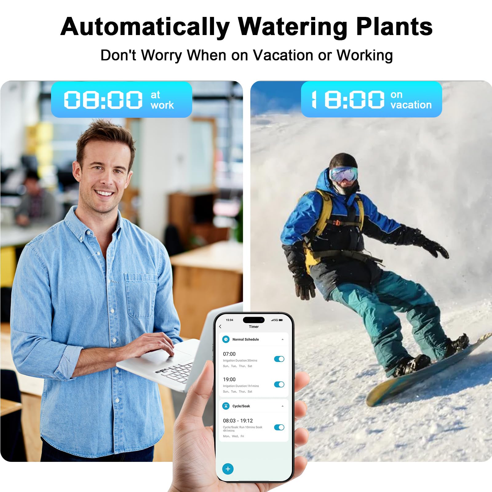 Timer per acqua WiFi con ingresso e uscita in ottone, timer intelligente per rubinetto del tubo da giardino, timer per tubi WiFi con fino a 20 piani di irrigazione, app e controllo vocale, compatibile