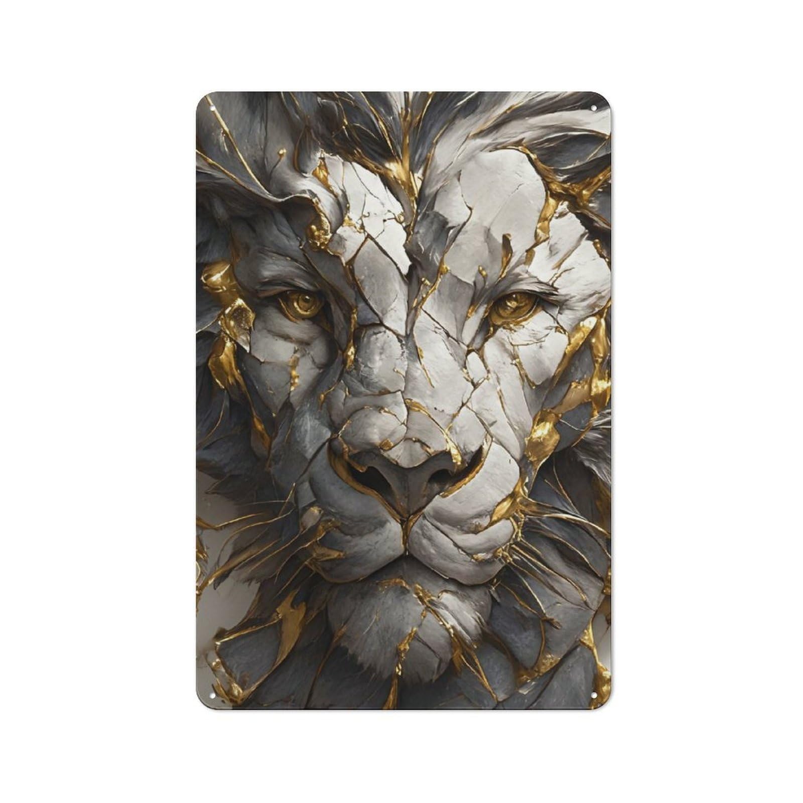 Junmoney Style-4 Lion Portrait With Gold Accents Tin Wall Plaque 30X20cm, Barn Style Rustic Kitchen Decor For Farmhouse Kitchen, Pantry Or Dining Area