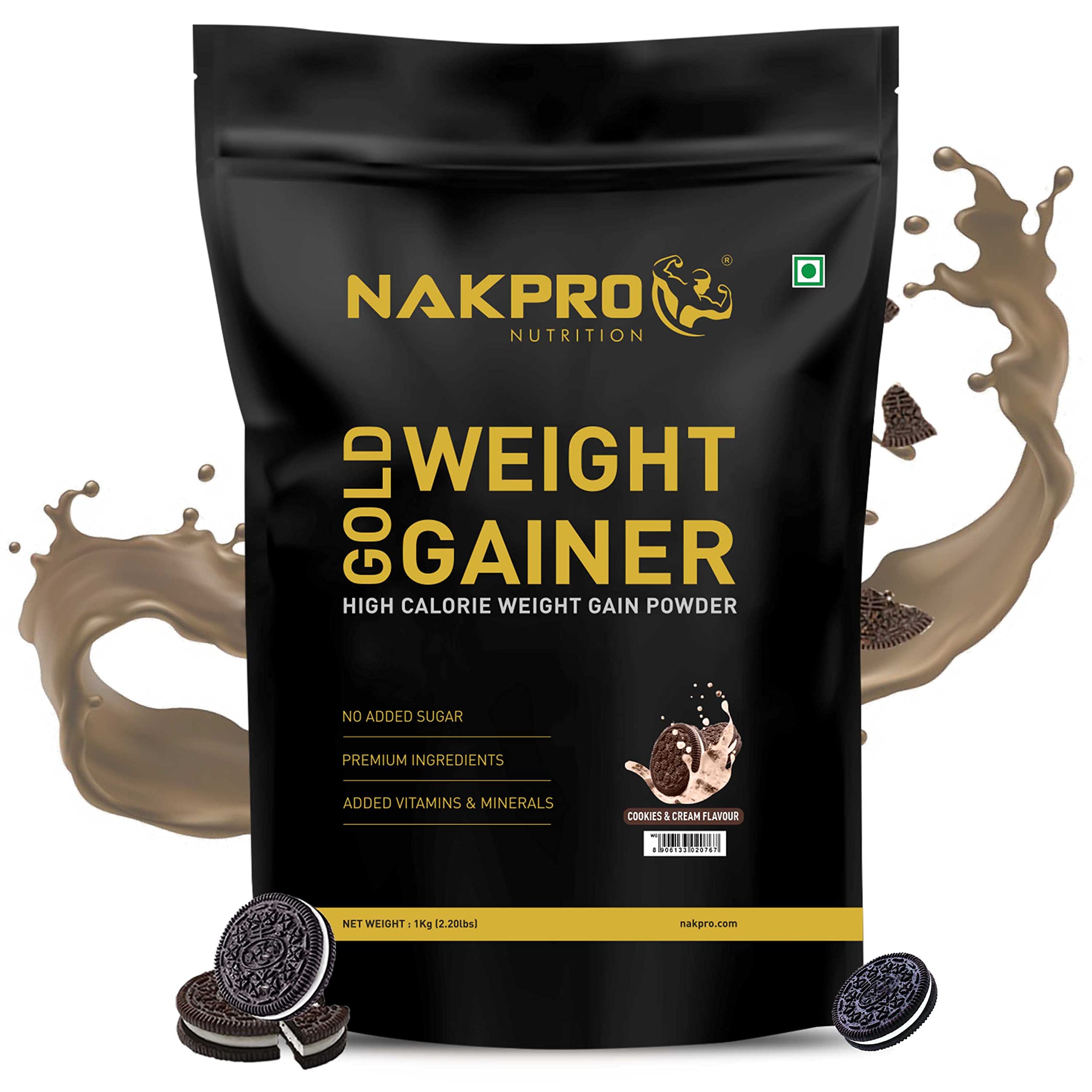 NAKPRO GOLD WEIGHT GAINER | High Carbs & High Calorie | 12g Protein, 80g Carbs | Added Vitamins, Minerals & Digestive Enzymes | Easy Mixing, Easy Digesting Weight Gainer Powder for Men & Women | 1 Kg Cookies & Cream Flavour (10 Servings) (B09GJLR1J1) Amazon Price History, Amazon Price Tracker
