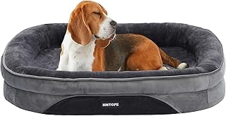 HMTOPE Orthopädisches Hundebett, Hundesofa, Vierseitiges Nackenrolle Kissen, rutschfeste Unterseite Hundekorb, Abnehmbar und Waschbar, Kleine Hunde, Mittelgroße Hunde, 90 x 71 x 15 cm, Dunkelgrau product image