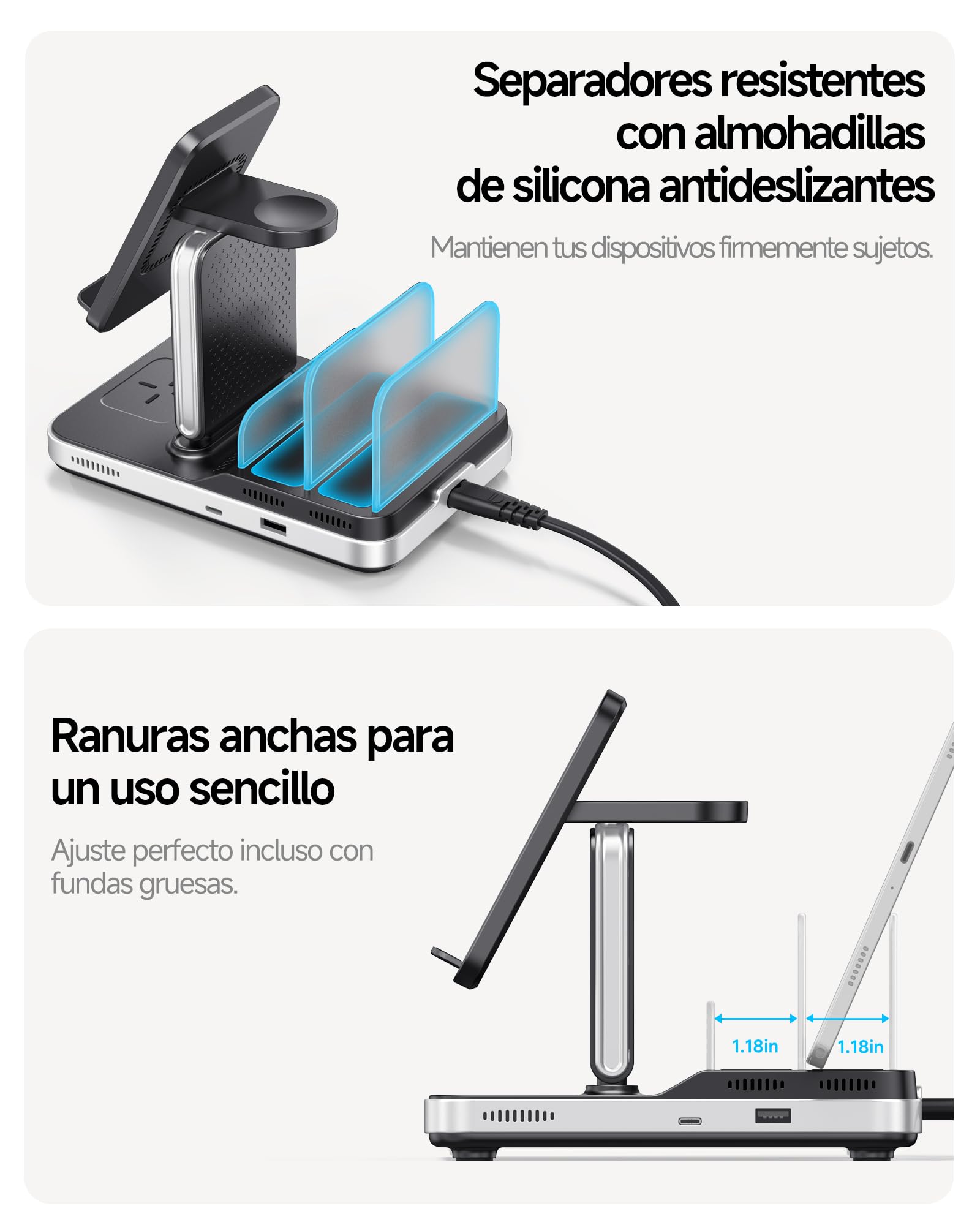 SwanScout 901S Estación de carga 5 en 1 para dispositivos Samsung, Cargador inalámbrico para serie Samsung S25/S24/S23, Galaxy Watch Ultra/8/7/6/5/4, Galaxy Buds, compatible con Galaxy Tab/iPad/Switch