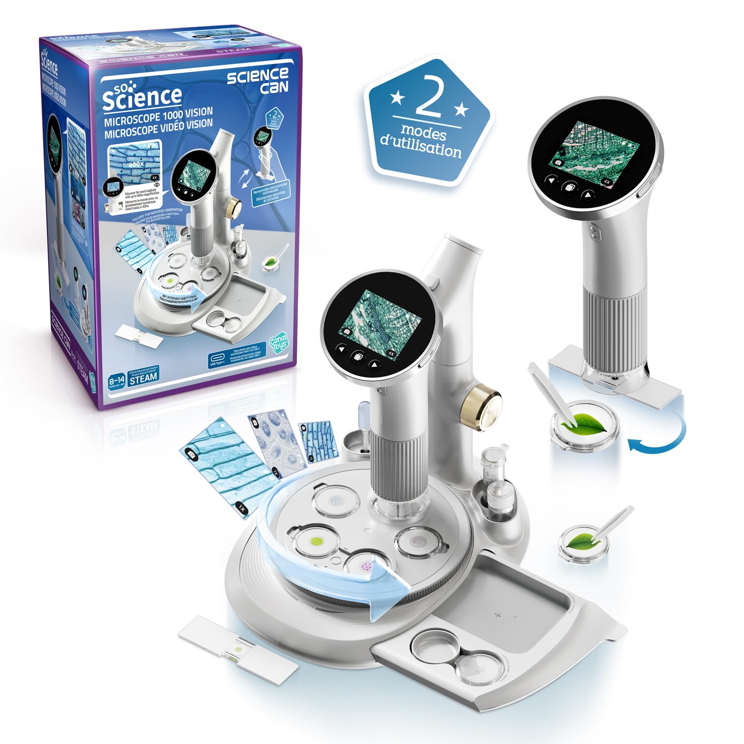 Canal Toys - So Science - Microscopio Video Vision 1000 per bambini a partire da 8 anni – Microscopio elettronico portatile con schermo HD - Zoom ad alta precisione - Kit STEM educativo scientifico