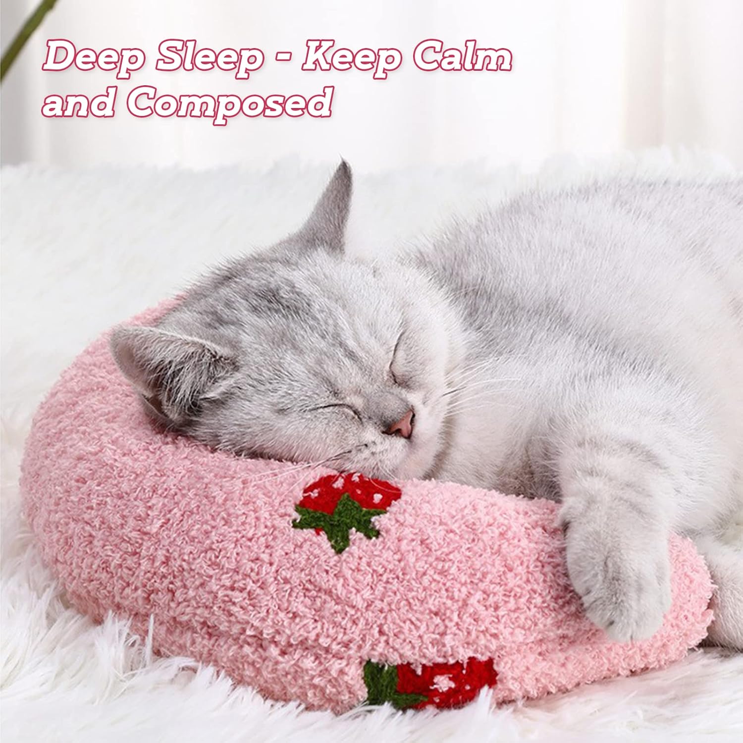 review T'CHAQUE Dog Pillow Bed, Cat Calming Pillow, Dog Neck Pillow for Joint Relief Sleeping, Ultra Soft Half Donut Cuddler, Pillow Pet for Upper Spine Support, Doggy/Kitten Pillow Training Toy, PinkCherry