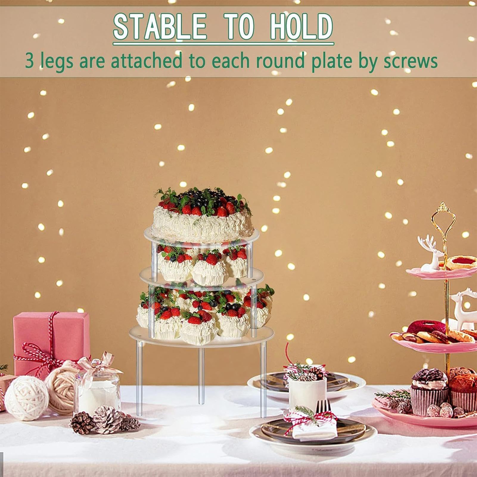 Soporte para tartas para | 3 piezas soporte de postre para servicio y exposición, juego de soportes para tartas de cumpleaños de acrílico – para comida pastelería caramelos galletas cumpleaños