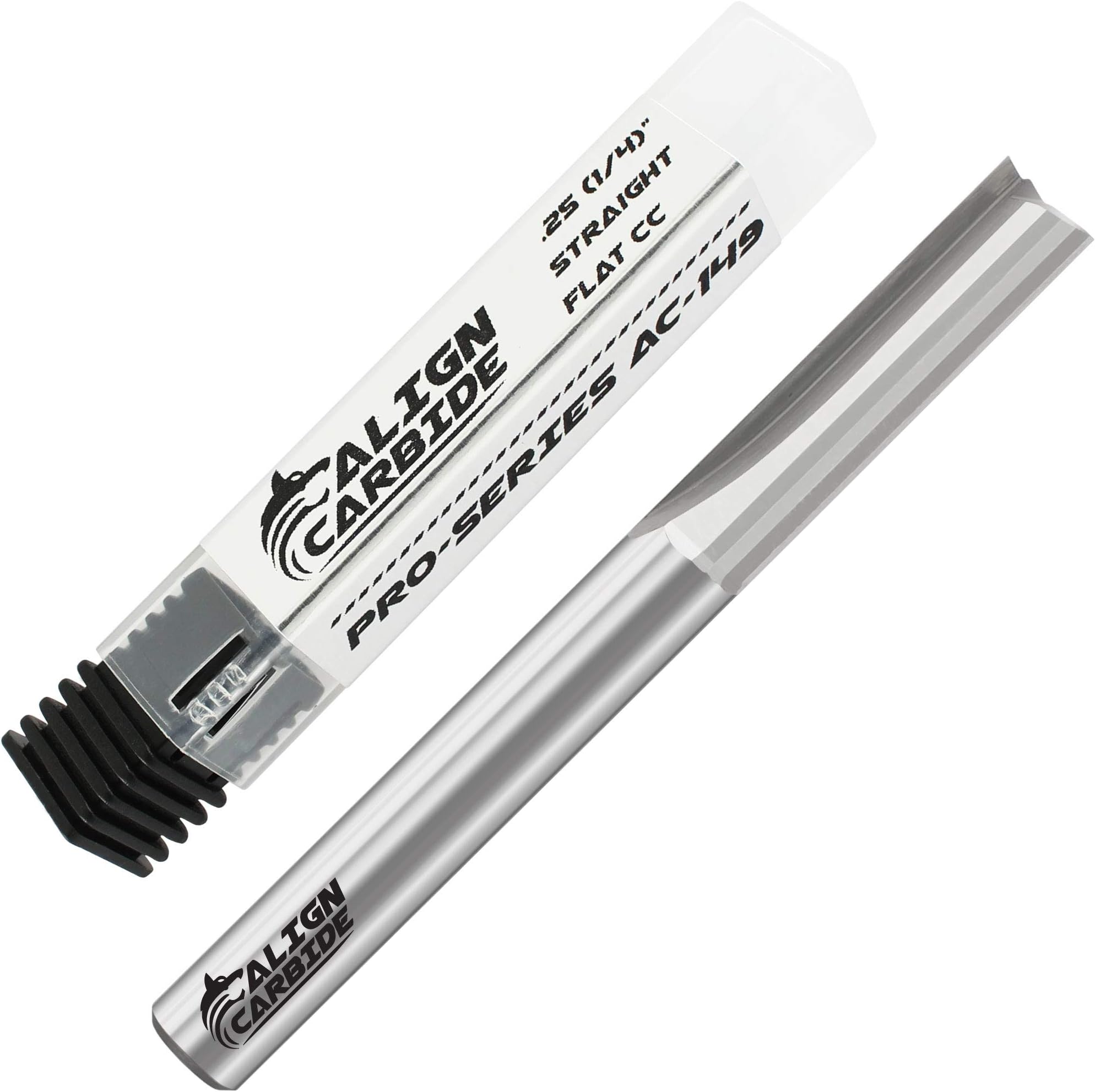 ALIGN CARBIDEStraight Router Bit, 1/4 Inch Cutting Diameter, 1/4 Inch Shank, Premium Solid Micro Grain Carbide, Straight Plunge, 2 Flute, Flat Cutting Face, CNC Router Pro-Series.