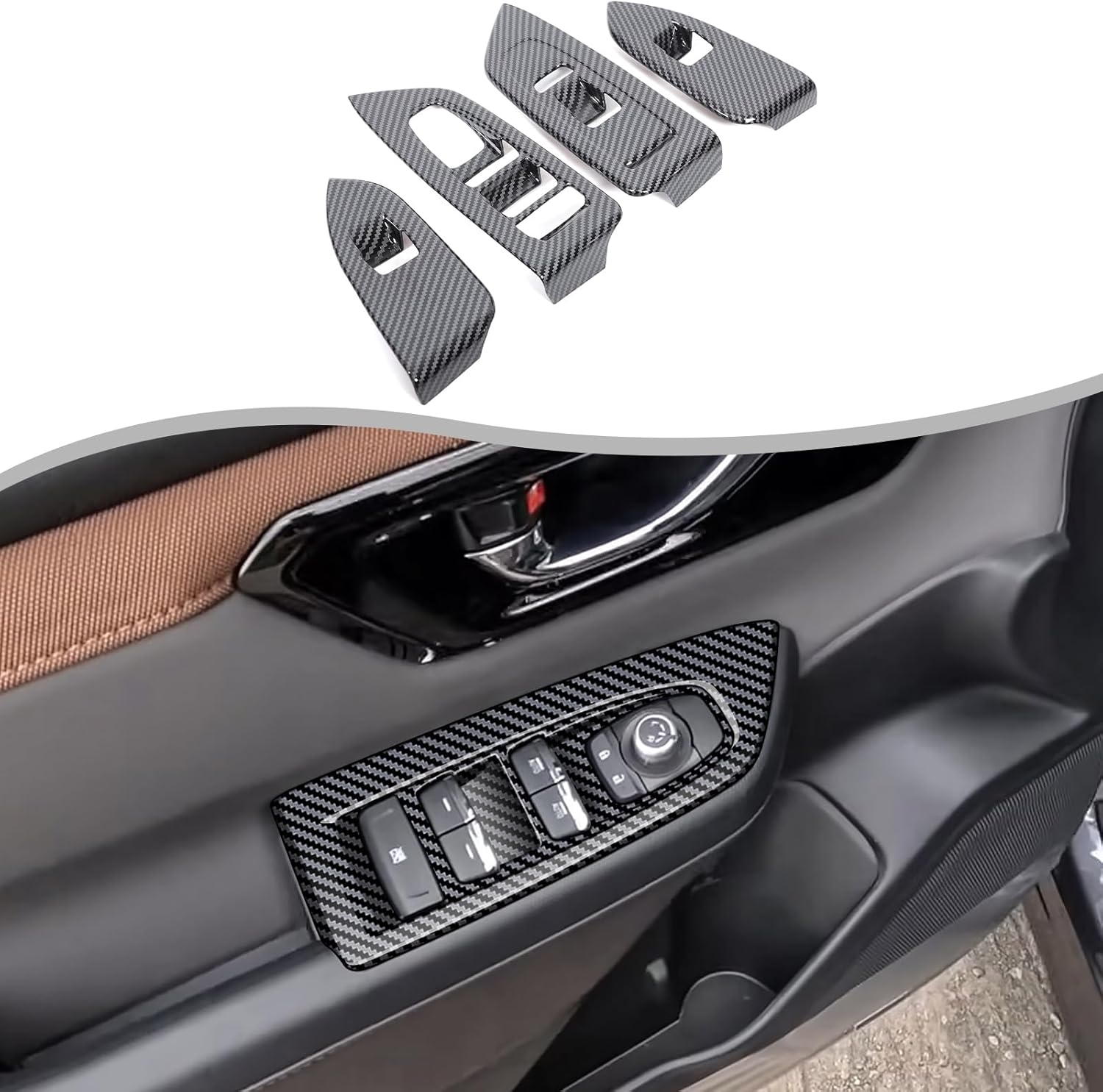 Window Lift Switch Panel Cover Trim Compatible with Subaru Forester 2025,ABS Front Rear Door Window Lift Switch Panel Frame Trim Kits Interior Decoration Accessories 4PCS (Carbon Fiber Pattern)