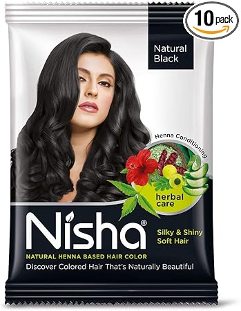 Nisha Natural Henna Based Hair Color Henna Conditioning Herbal Care silky & Shiny Soft Hair 10gm Each Pack (Natural Black, Pack of 10)